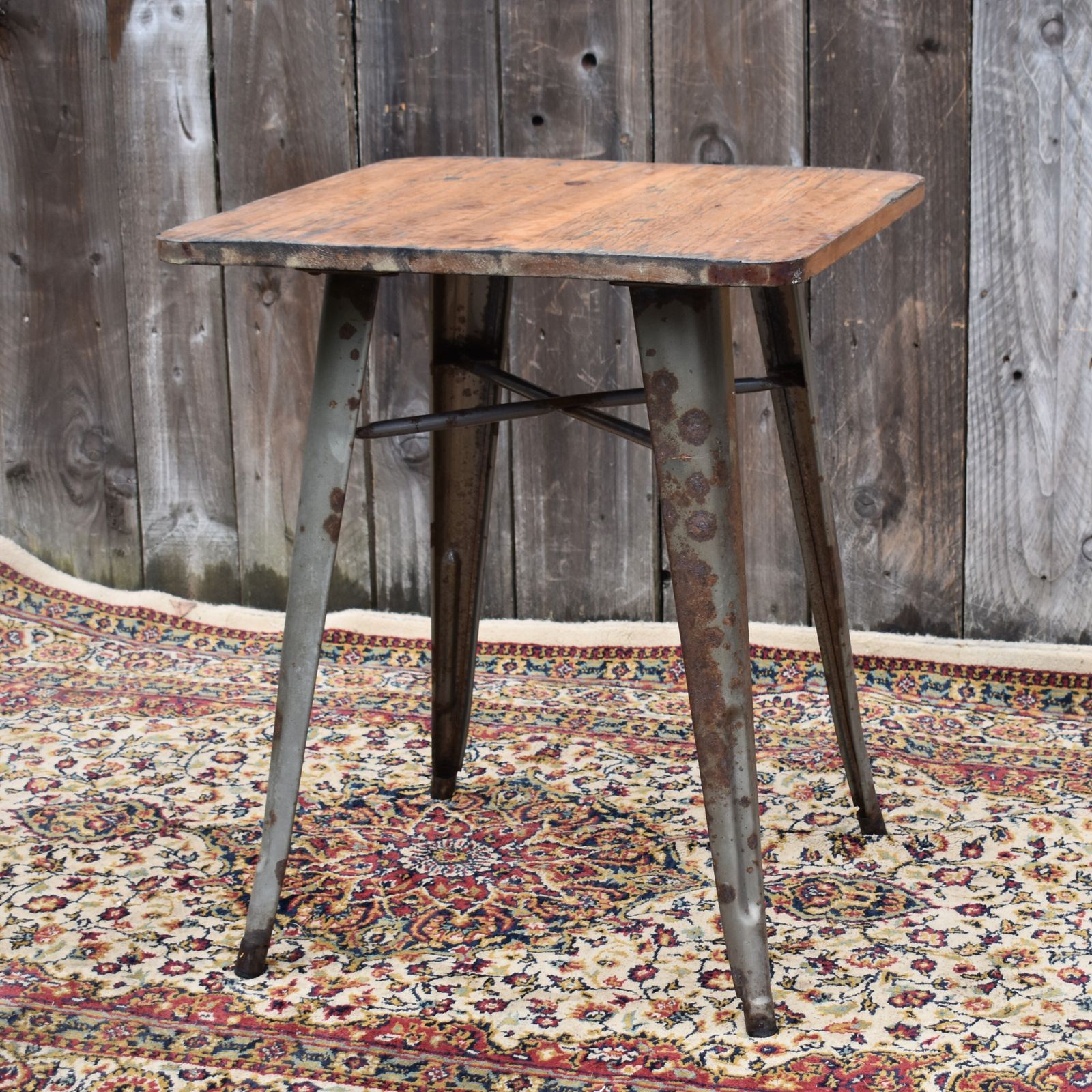 Vintage Industrial Tolix Style Metal Wooden Bistro Console Side Table Desk