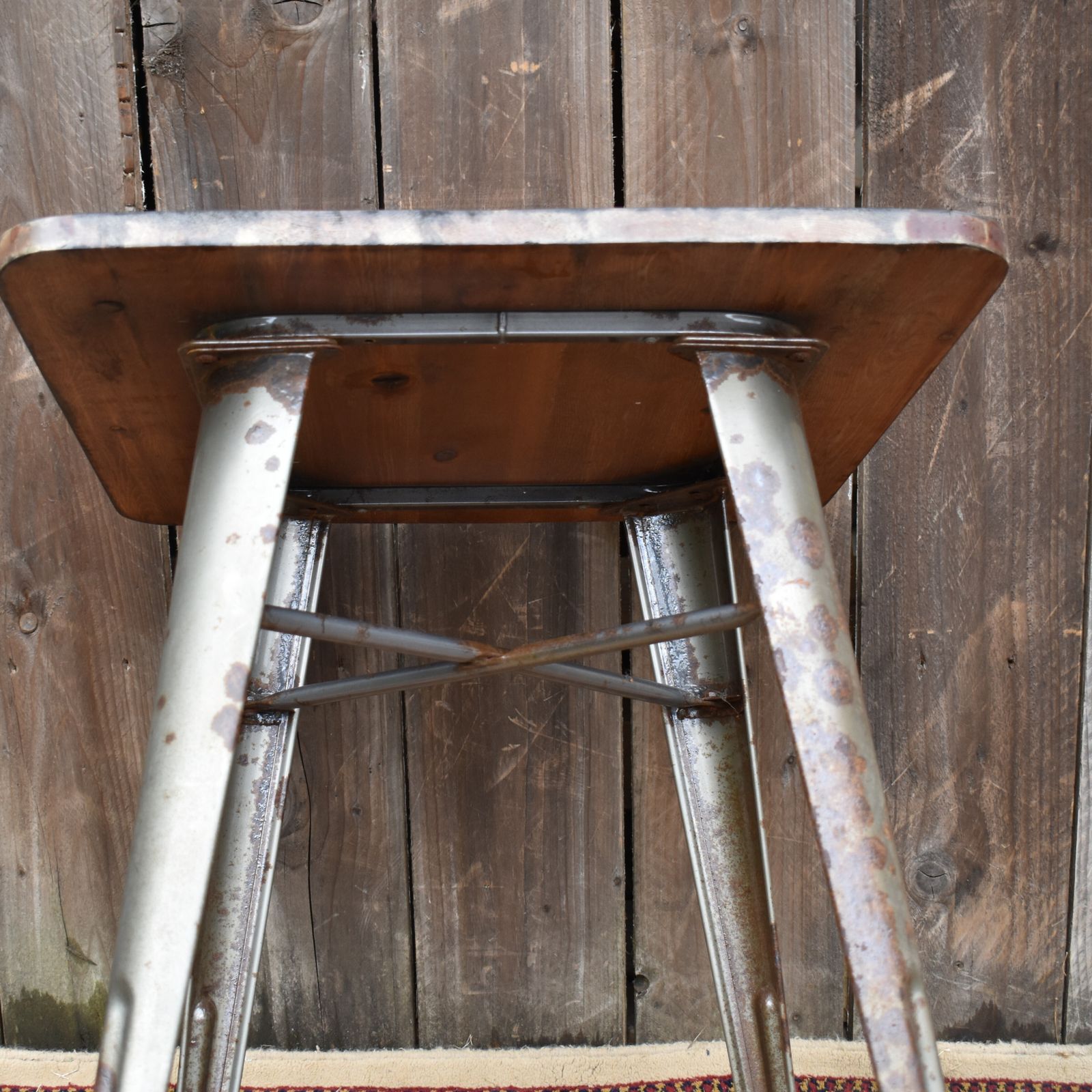 Vintage Industrial Tolix Style Metal Wooden Bistro Console Side Table Desk photo vintage