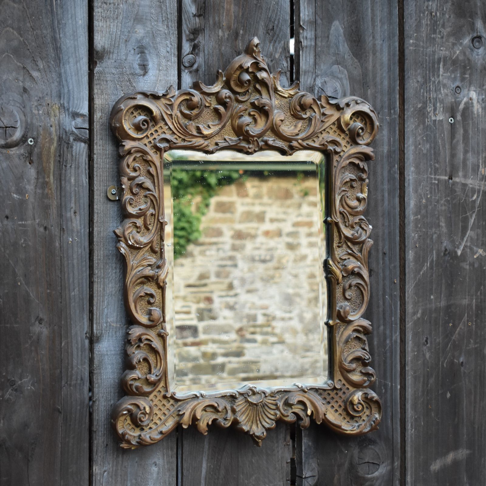 Antique 19th Century Rococo Acanthus Leaf Scroll Gilt Gesso Bevelled Wall Mirror photo vinterior