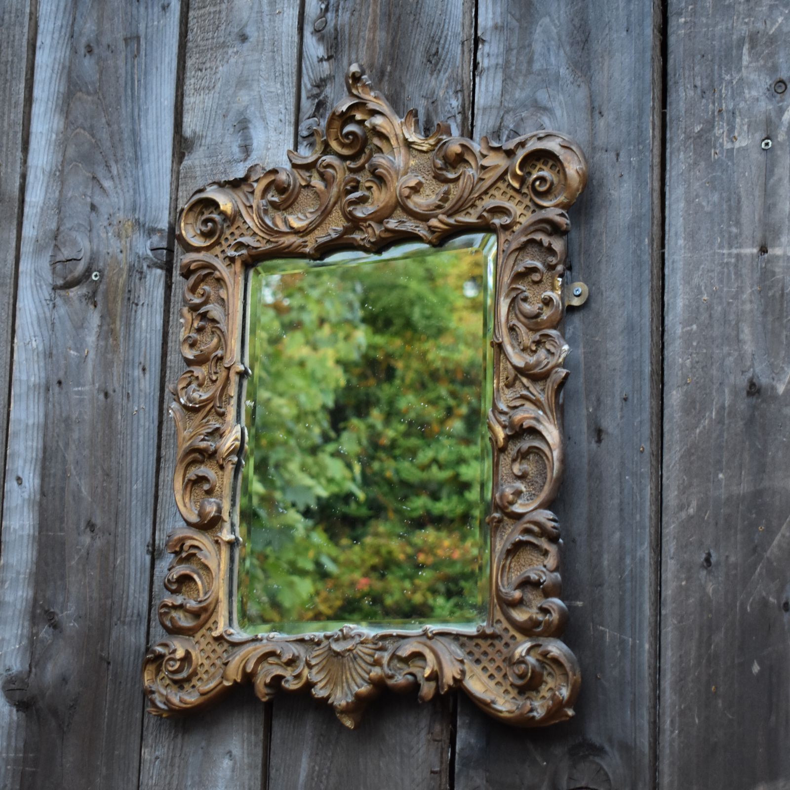 photo furniture Antique 19th Century Rococo Acanthus Leaf Scroll Gilt Gesso Bevelled Wall Mirror