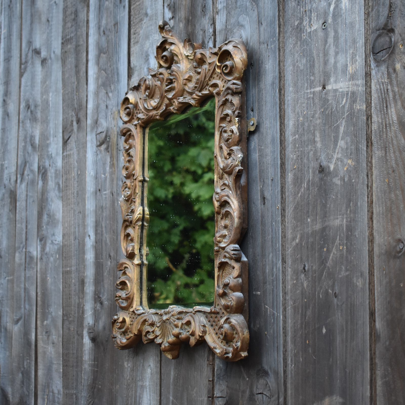 395.0 Antique 19th Century Rococo Acanthus Leaf Scroll Gilt Gesso Bevelled Wall Mirror photo