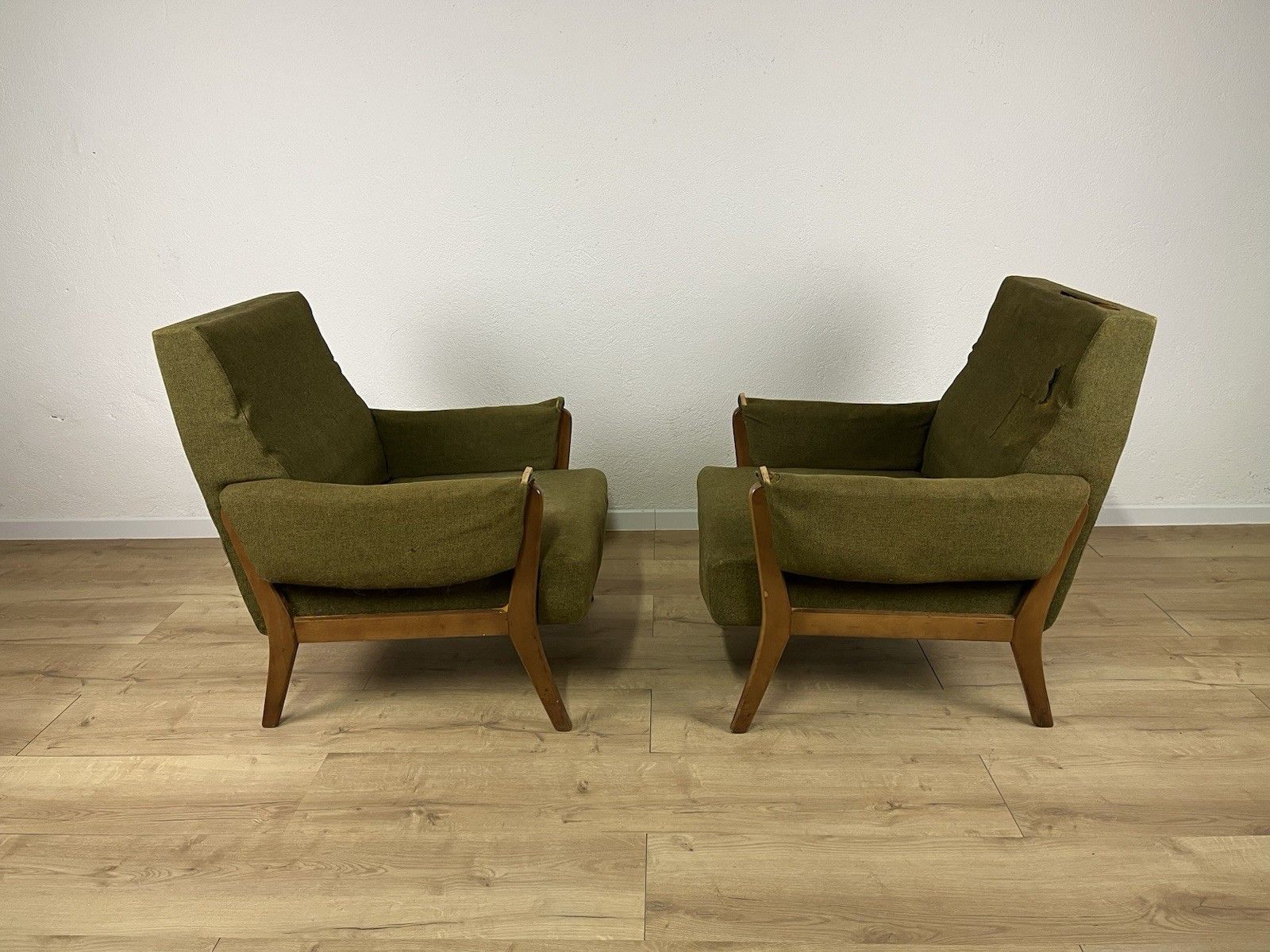 Pair Of Wooden Armchairs Green Fabric Year 60’ Vintage Design photo buy