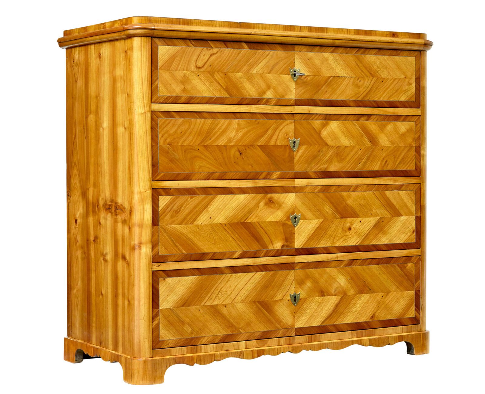 Mid 19th Century Scandinavian Inlaid Elm Chest Of Drawers