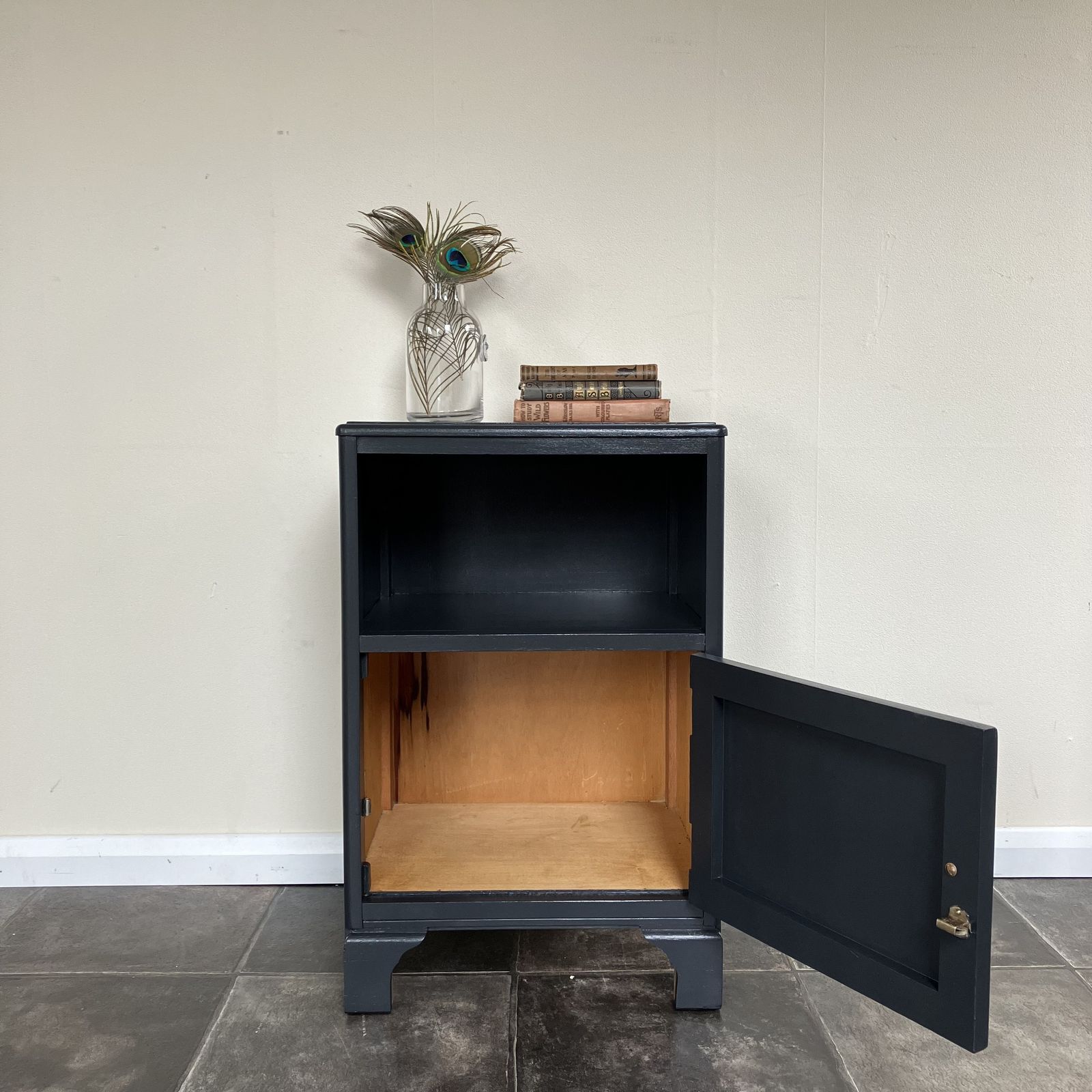 Vintage Painted 1940's Cc41 Bedside Cabinet By Harris Lebus In Farrow And Ball Off Black photo furniture