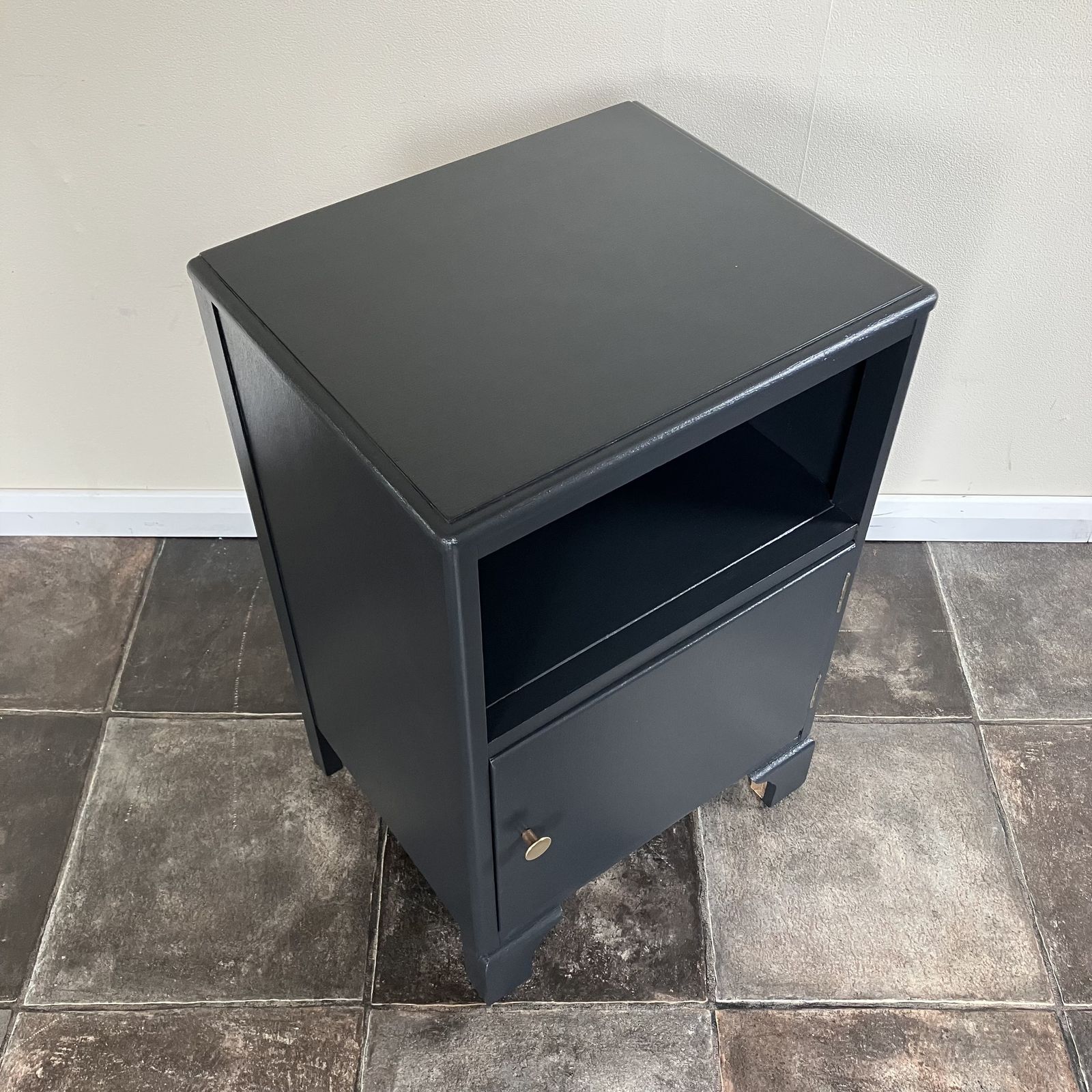 Vintage Painted 1940's Cc41 Bedside Cabinet By Harris Lebus In Farrow And Ball Off Black photo vintage