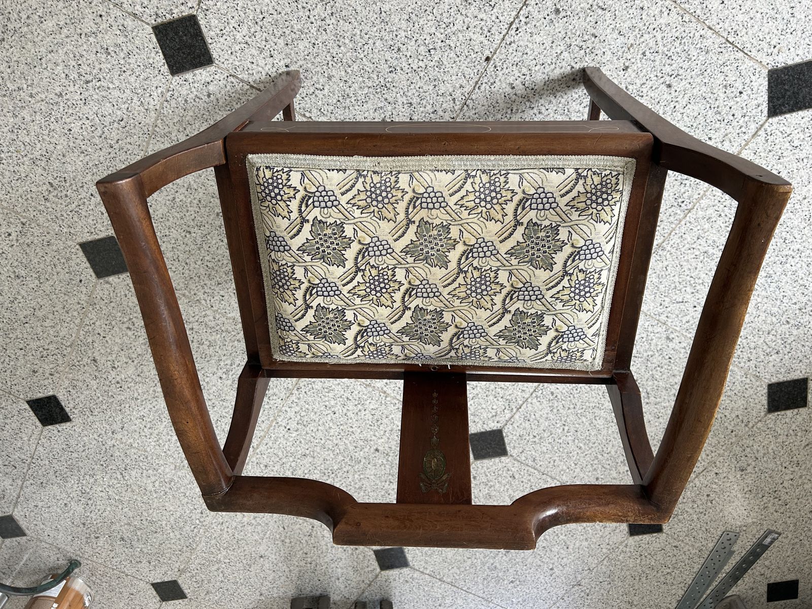 Edwardian Inlaid Piano Music Stool With Upholsered Seat In Morris Fabric photo 169.0