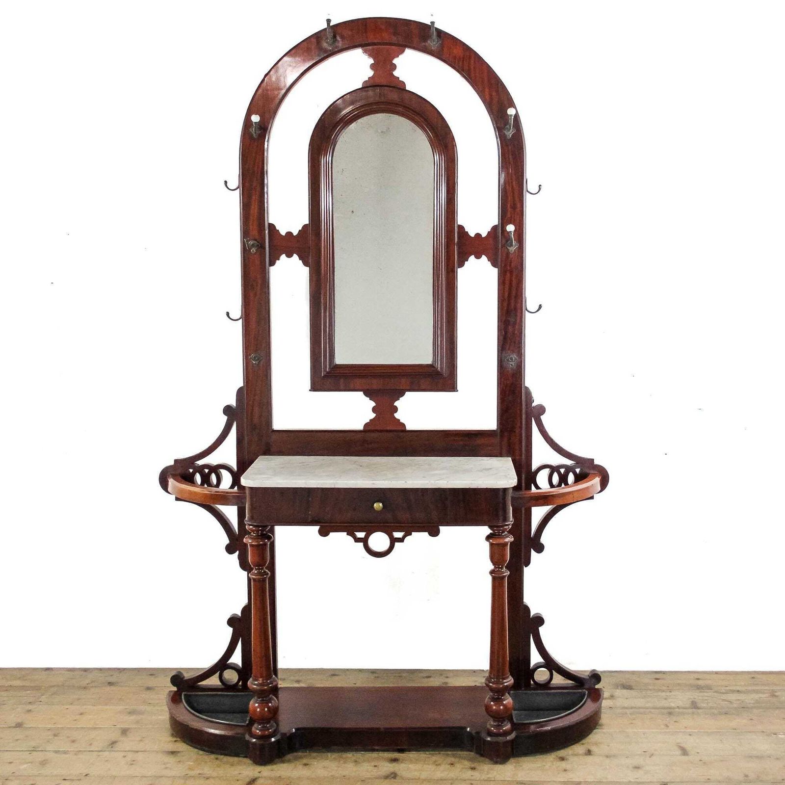 Antique Victorian Mahogany Hall Stand With Marble Shelf | Entrance Hall Stick Stand | Antique Hallway Storage