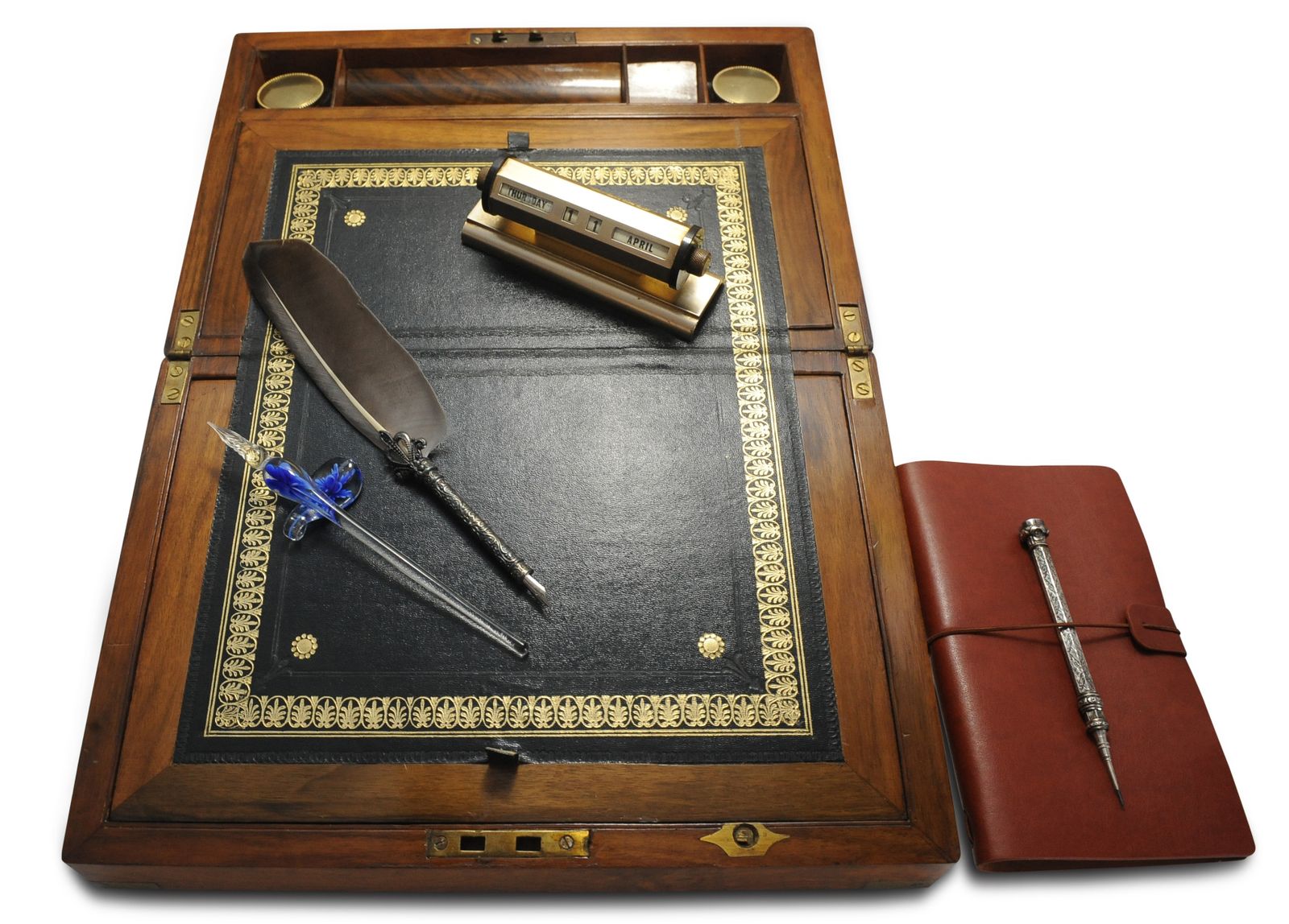 Exquisite Victorian Hand Crafted Burr Walnut Writing Slope With Black Tooled Leather Interior With Secret Compartment photo 1920.0