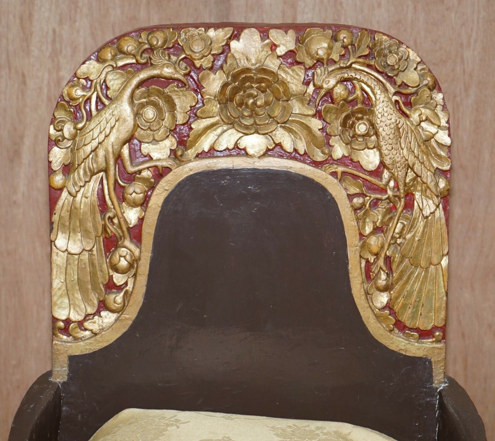 Rare Pair Of Circa 1900 Tibetan Ceremonial Chairs Nyingma Buddha Carved In Backs photo vinterior