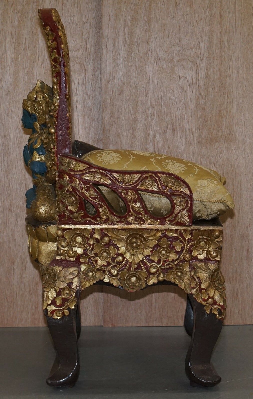 Rare Pair Of Circa 1900 Tibetan Ceremonial Chairs Nyingma Buddha Carved In Backs photo buy