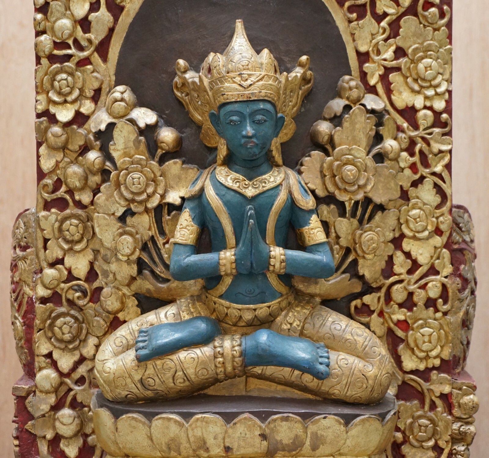photo furniture Rare Pair Of Circa 1900 Tibetan Ceremonial Chairs Nyingma Buddha Carved In Backs