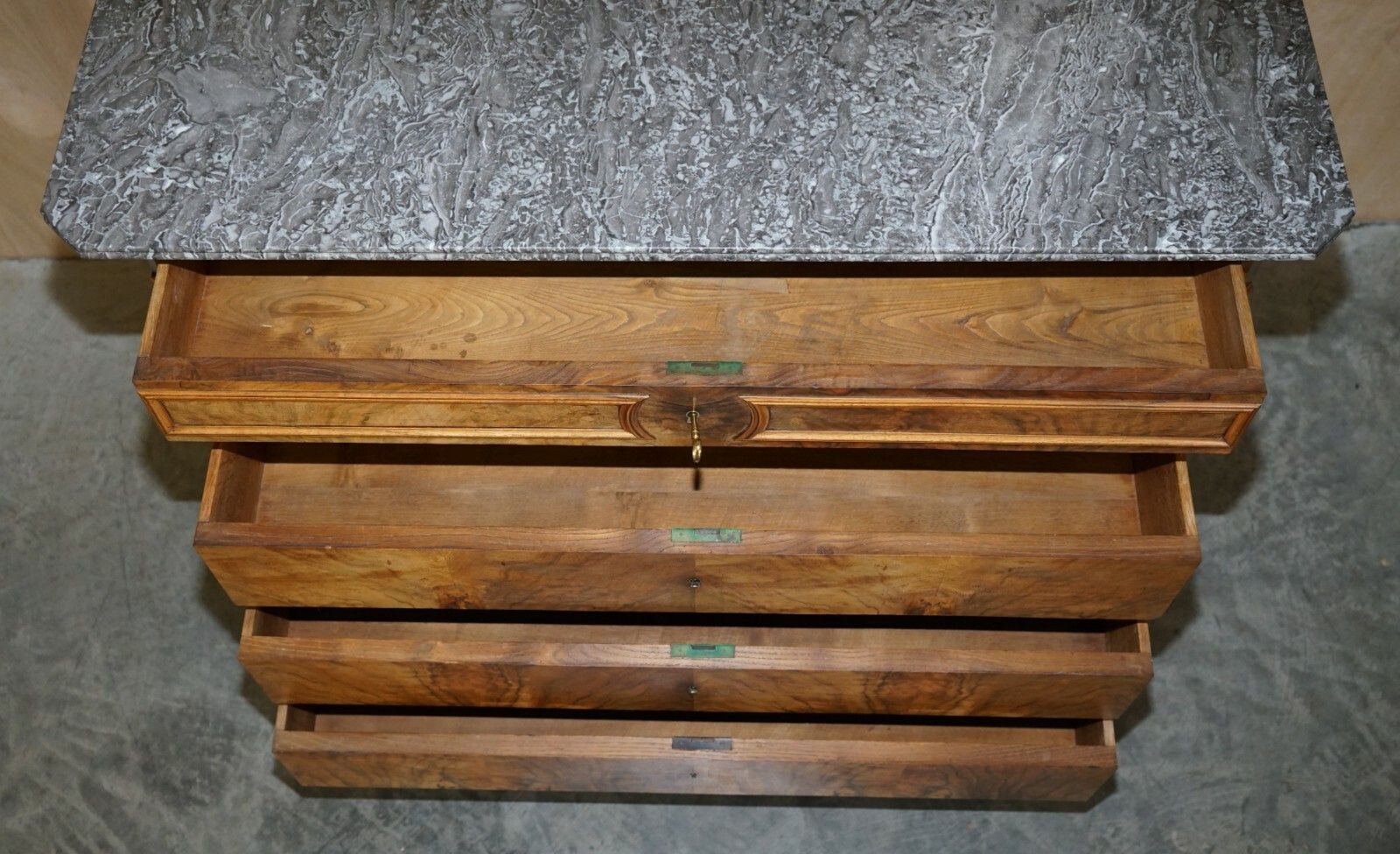 3750.0 Antique Circa 1860 Walnut & Marble Topped Chest Of Drawers With Original Key photo