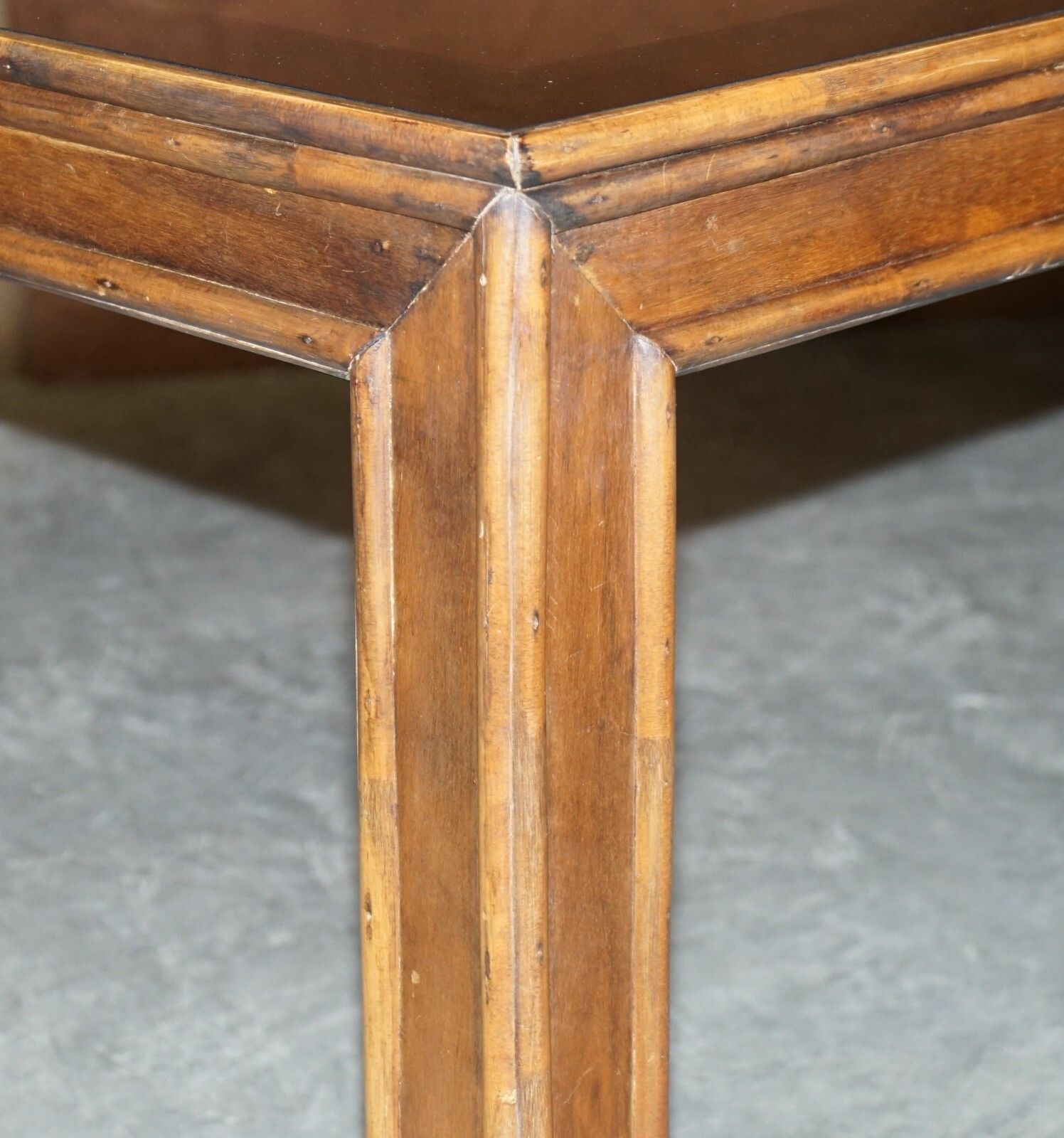 Vintage Chinese Chippendale Refectory Dining Table With Smoked Glass Table Top photo Furniture