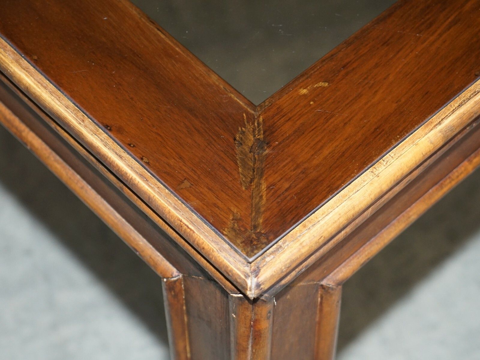 Vintage Chinese Chippendale Refectory Dining Table With Smoked Glass Table Top photo vinterior