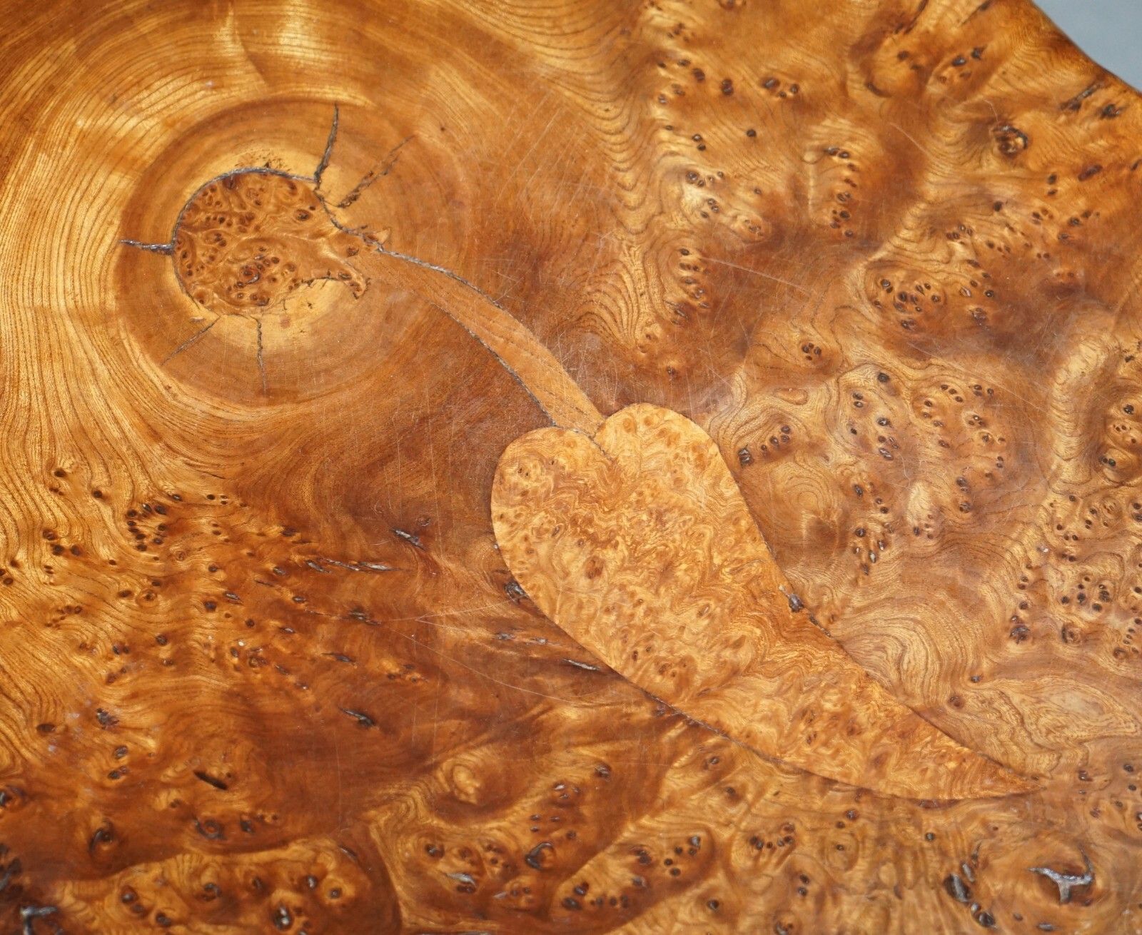 Exquisite Solid Burr Walnut Hand Crafted By Nature Side End Lamp Wind Table photo vintage
