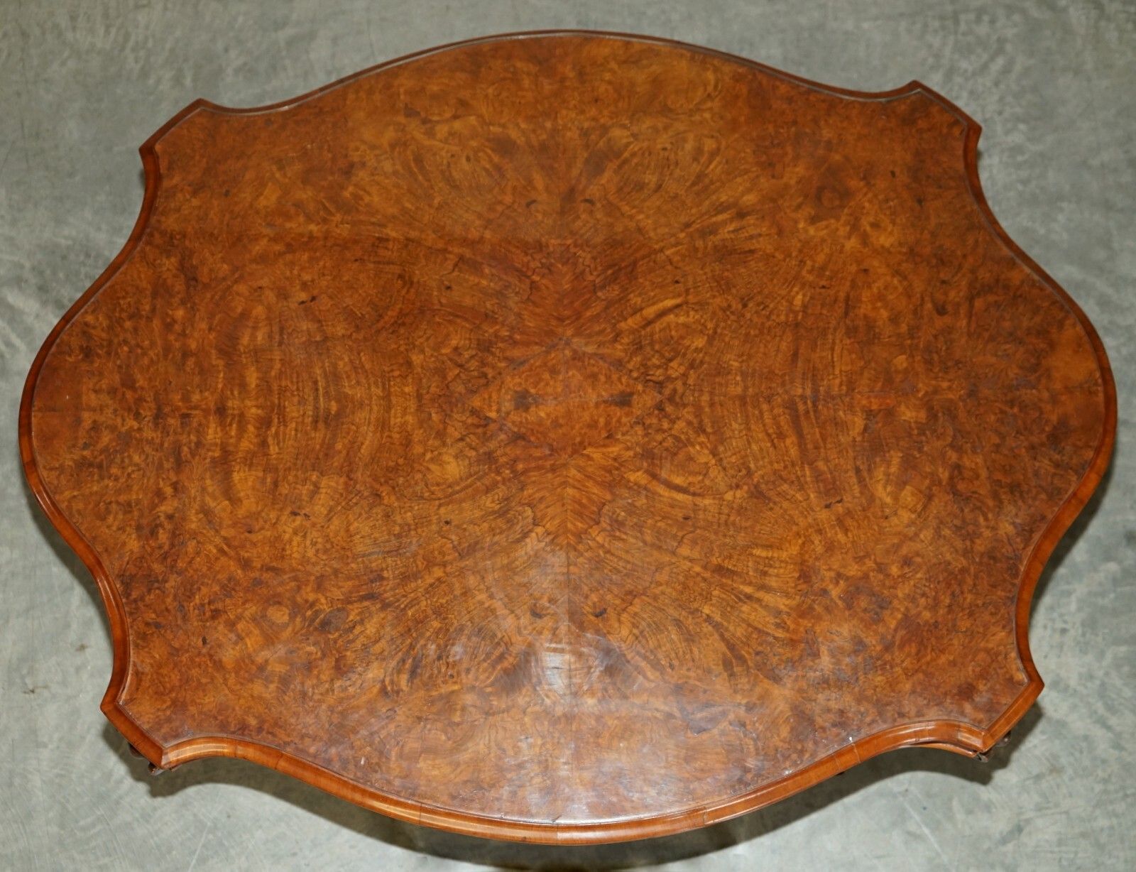 Very Fine Circa 1860 Antique Victorian Ornately Carved Centre Burr Walnut Table photo vintage