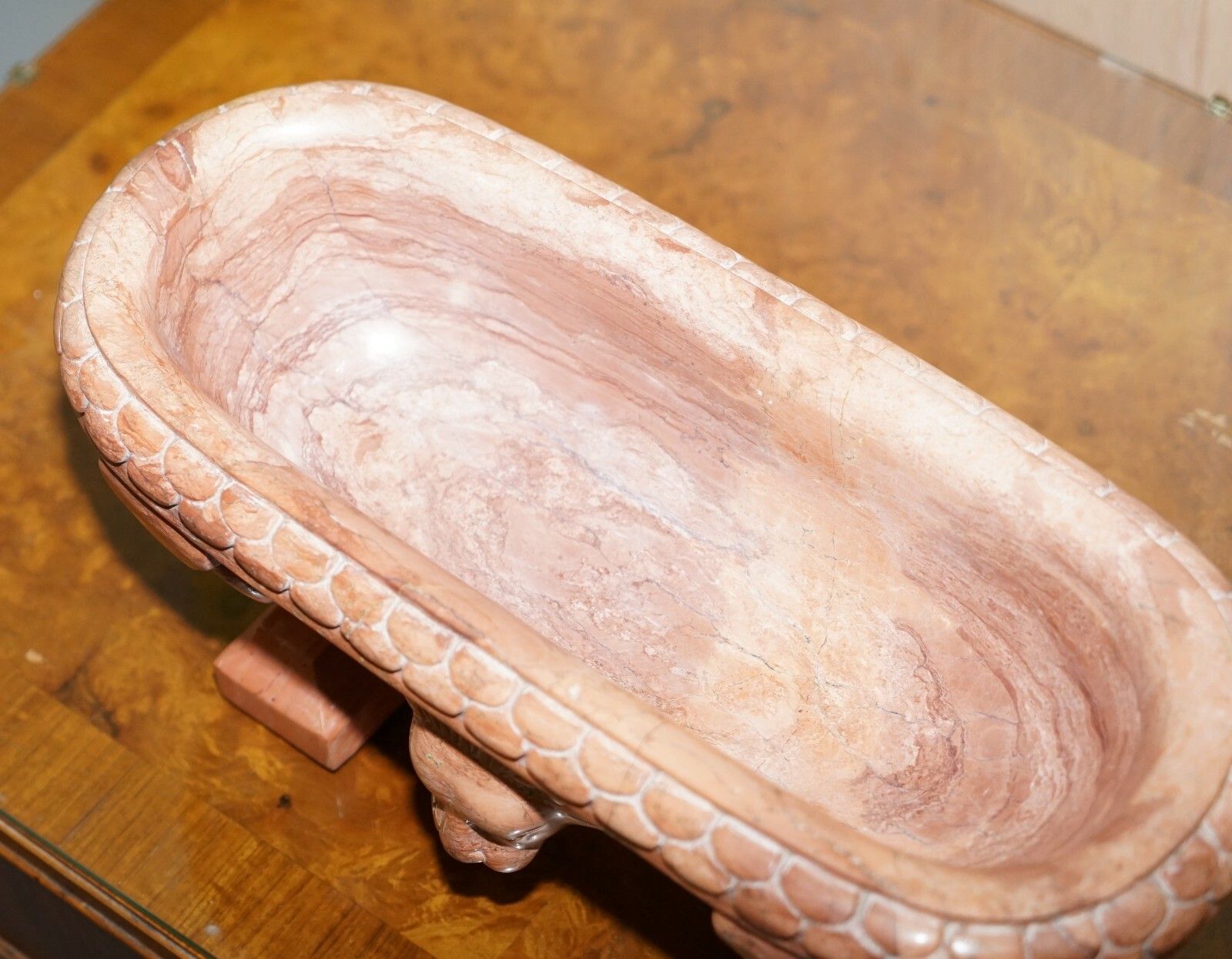 Rare Original Early 19th Century Roman Grand Tour Rosso Antico Marble Lion Bath photo vintage