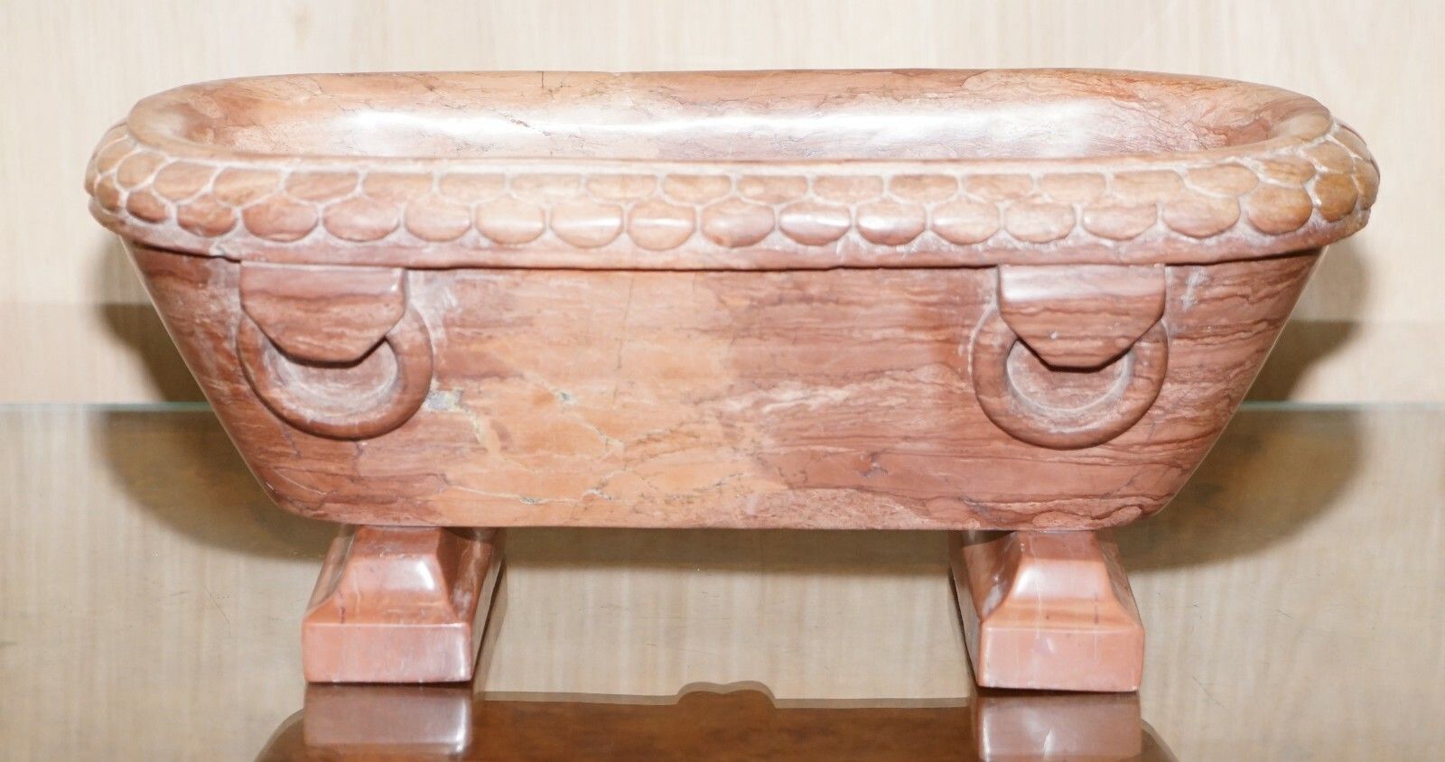 photo for sale Rare Original Early 19th Century Roman Grand Tour Rosso Antico Marble Lion Bath