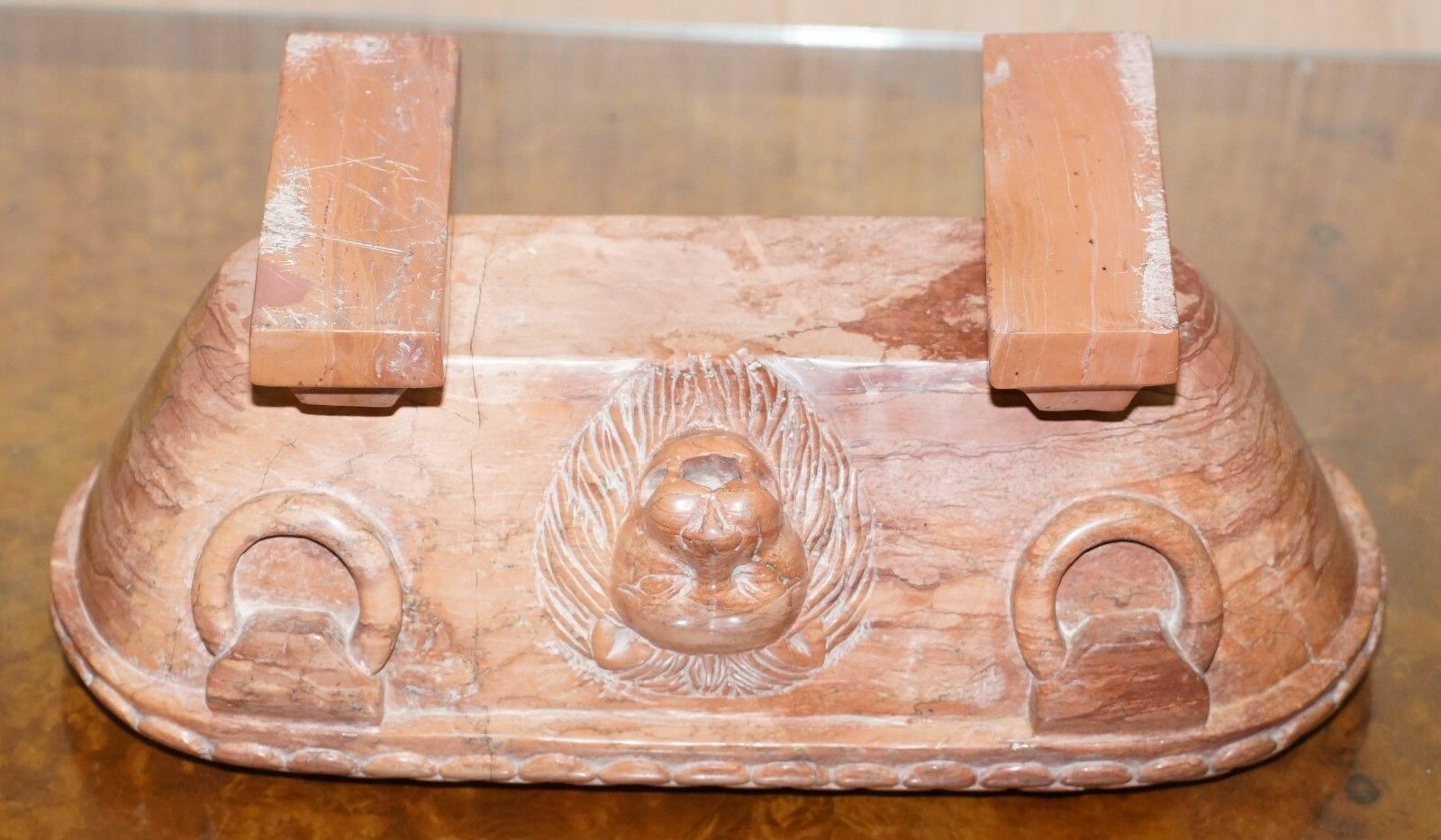 3750.0 Rare Original Early 19th Century Roman Grand Tour Rosso Antico Marble Lion Bath photo