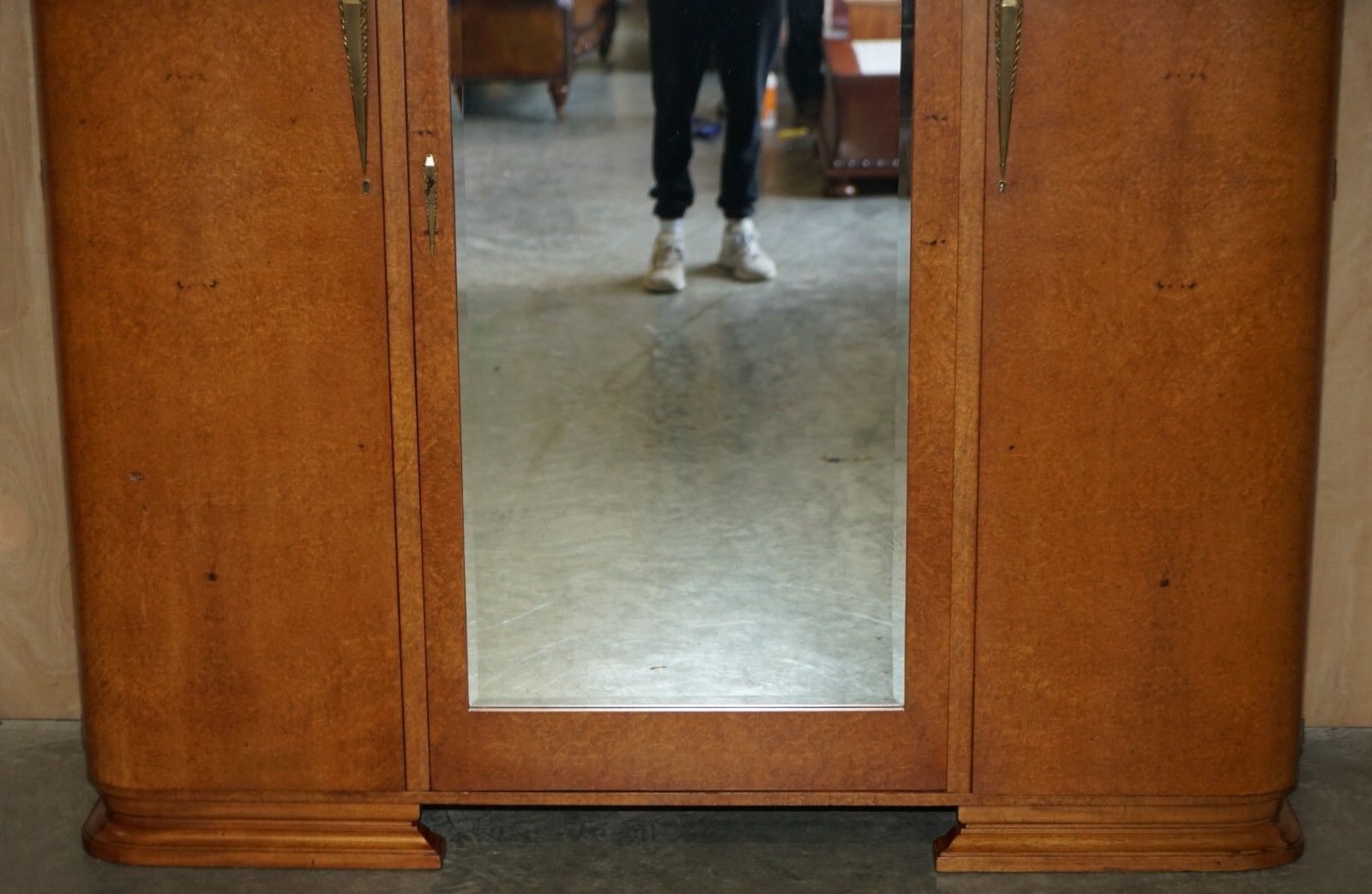 Antique Art Deco Burr Maple Triple Bank Circa 1920's Wardrobe Mirrored Door photo Furniture