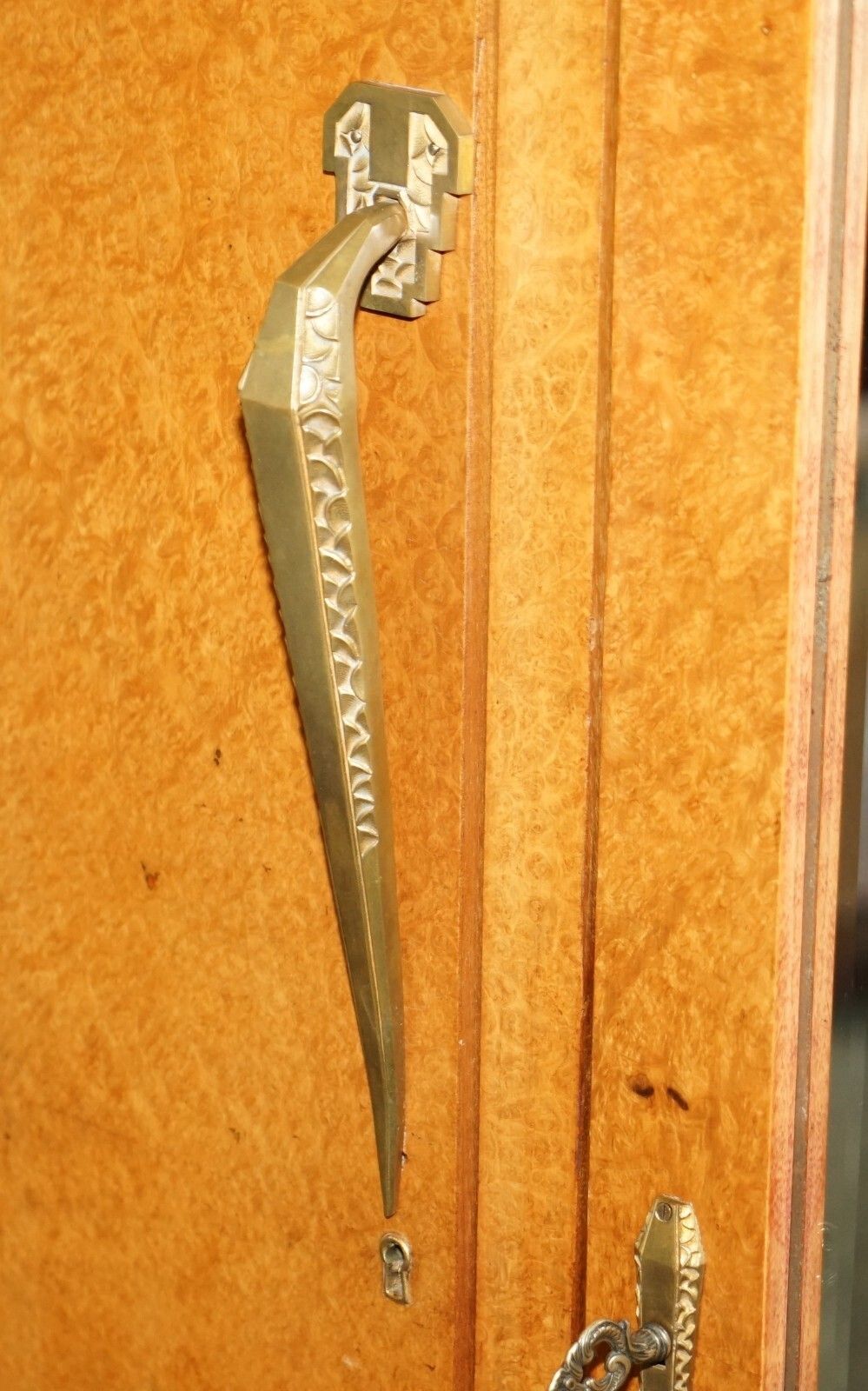Antique Art Deco Burr Maple Triple Bank Circa 1920's Wardrobe Mirrored Door photo buy
