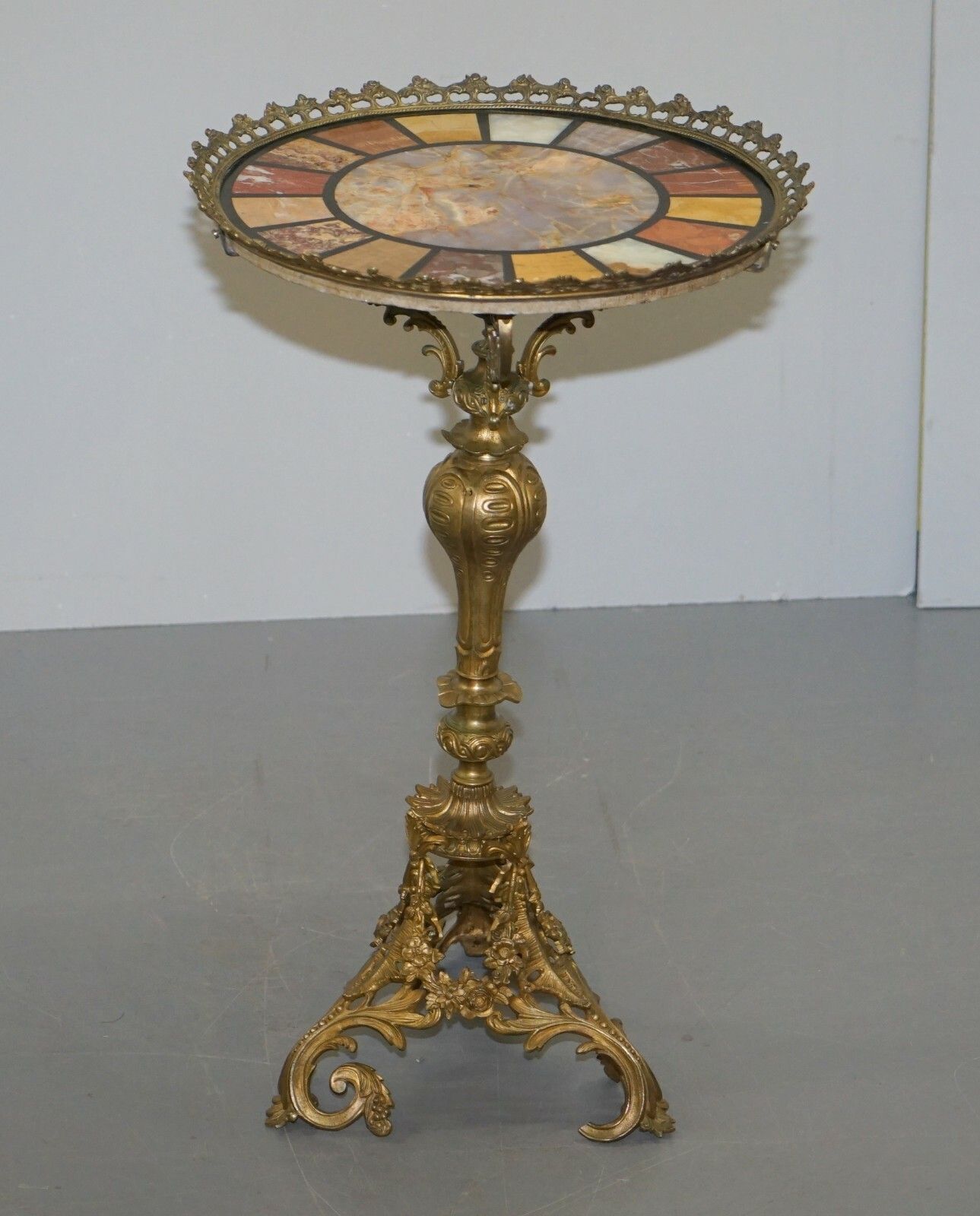 Rare Circa 1820 Regency Ornately Cast Italian Brass Side Table Speciamine Marble photo furniture