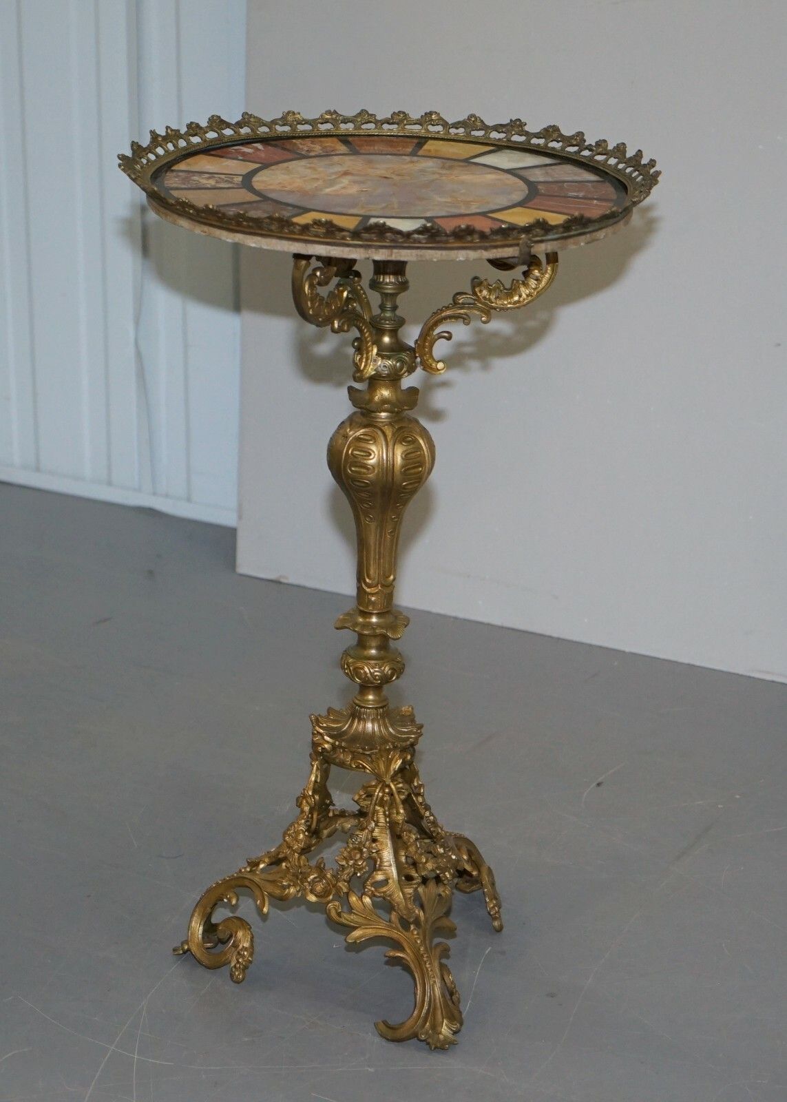 Rare Circa 1820 Regency Ornately Cast Italian Brass Side Table Speciamine Marble photo for sale