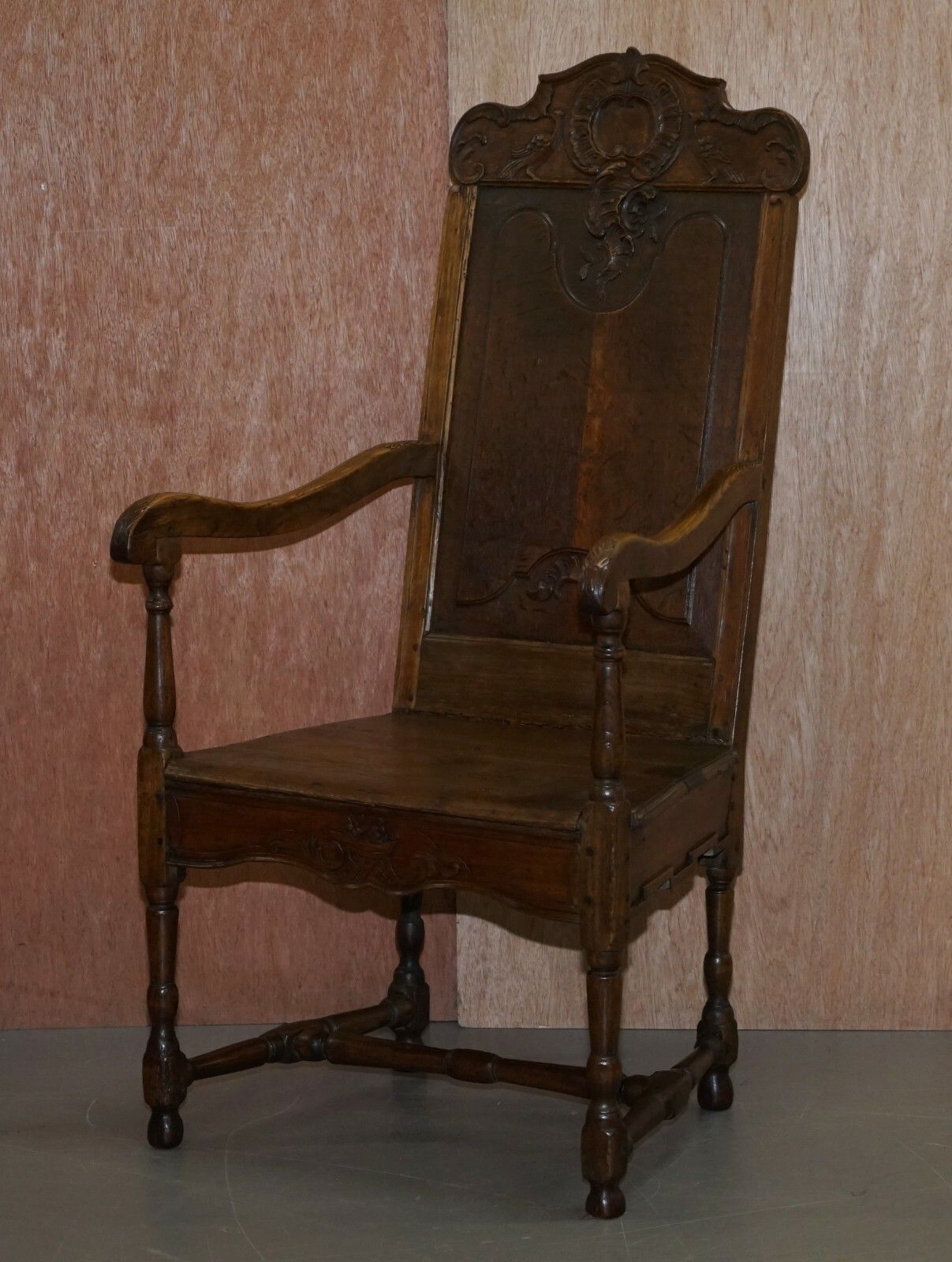 Lovely Original 18th Century Herve Liege Belgium Carved Wood Armchair Wainscot photo for sale
