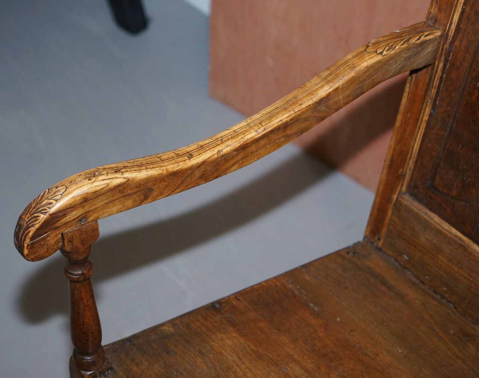Lovely Original 18th Century Herve Liege Belgium Carved Wood Armchair Wainscot photo vintage