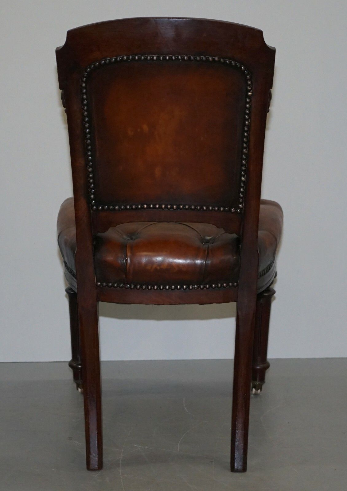 3500.0 Fully Restored Suite Of Five Chesterfield Brown Leather & Mahogany Dining Chairs photo