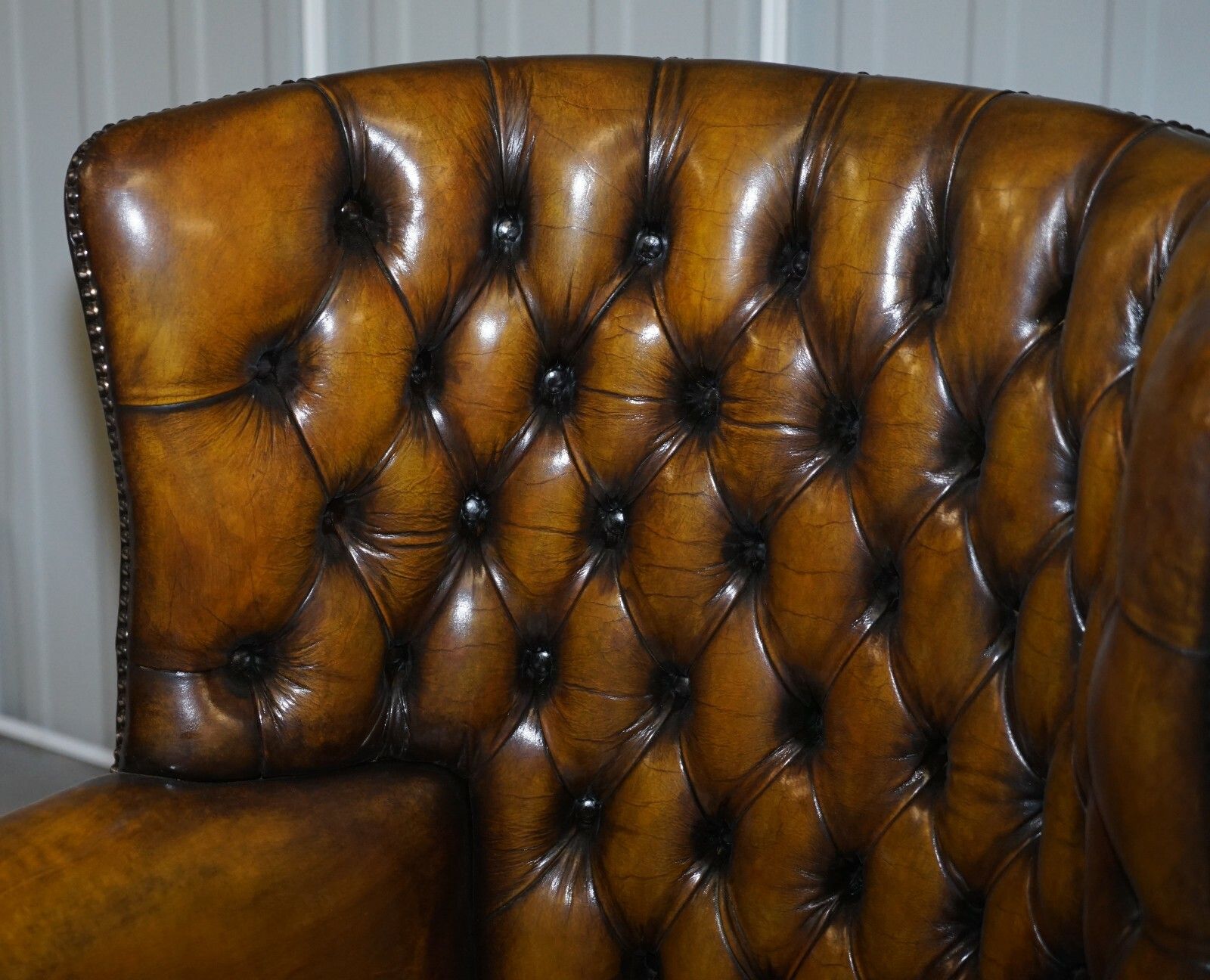 Fully Restored Vintage Chesterfield Porters Wingback Armchair Brown Leather photo Furniture