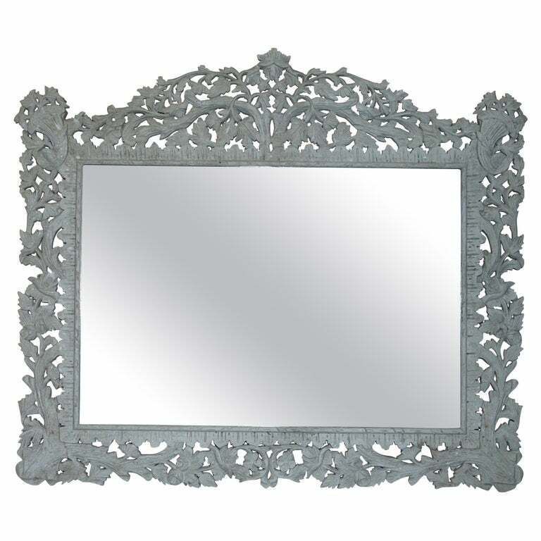 Large Antique Hand Carved & Painted Burmese Liberty's London Overmantle Mirror