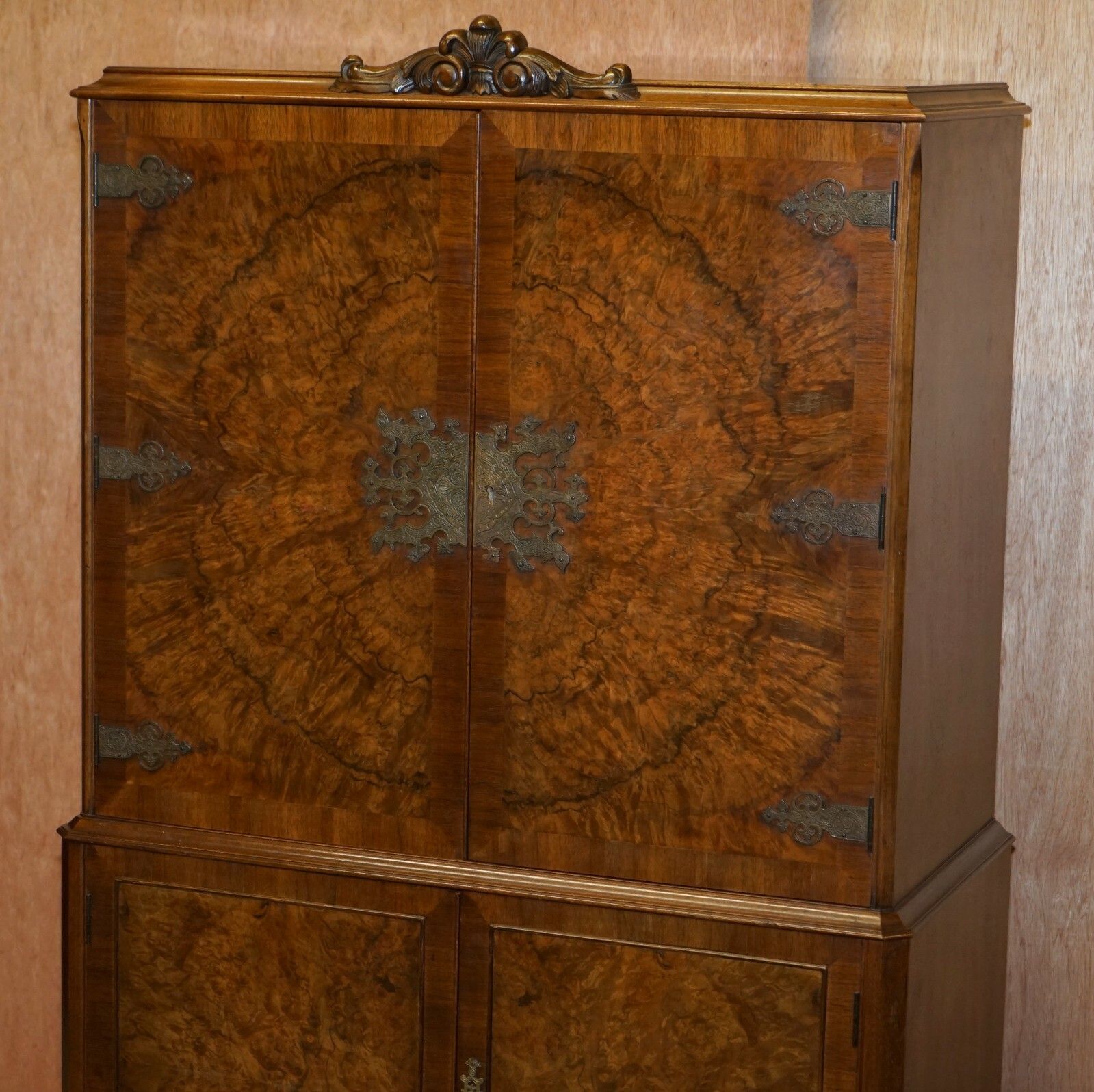 Sublime Art Deco Drinks Cabinet With Exquisite Burr Walnut Panels Cabriole Legs photo for sale