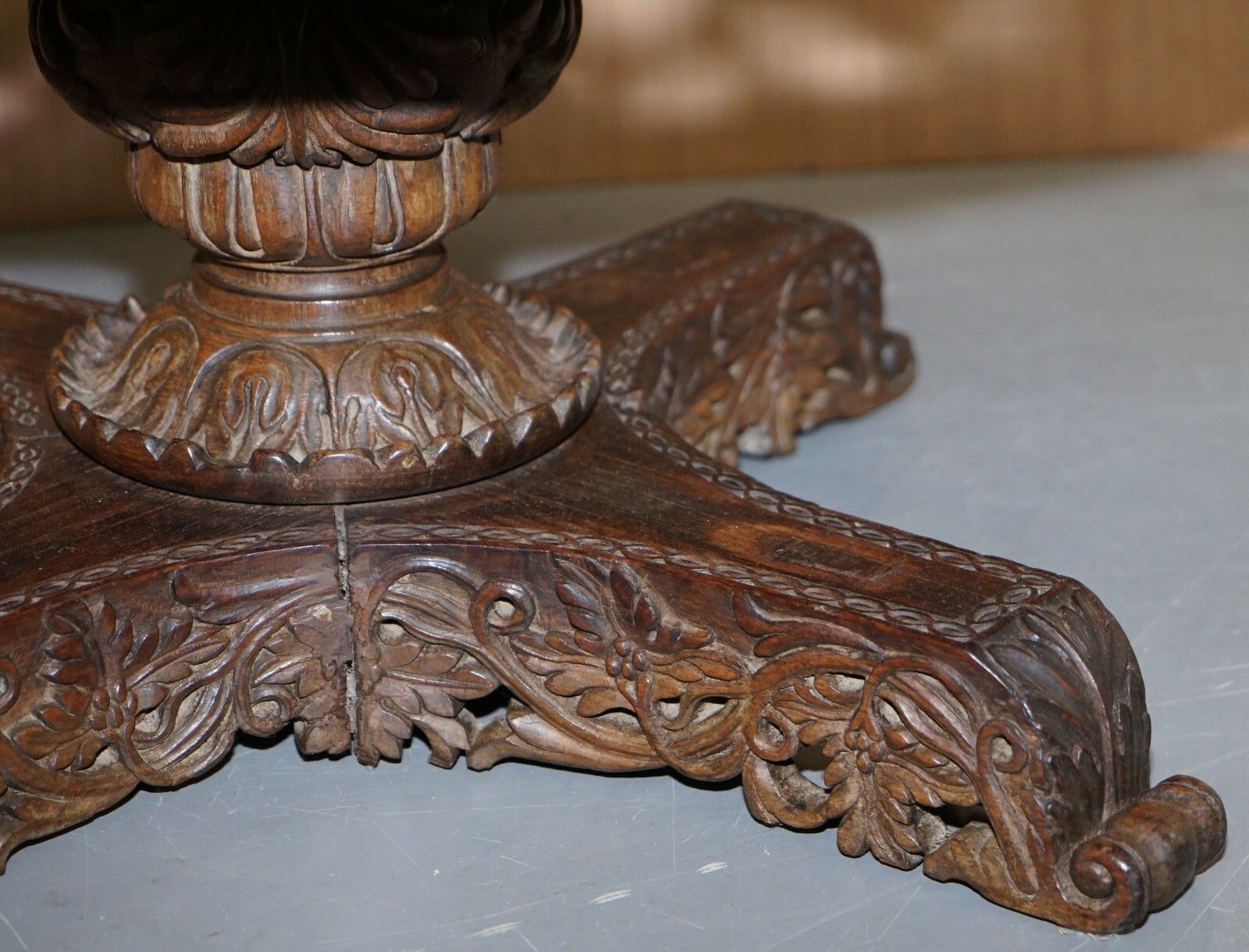 Furniture Rare Circa 1880 Anglo Indian Hand Carved Centre Coffee Occasional Table Burmese photo