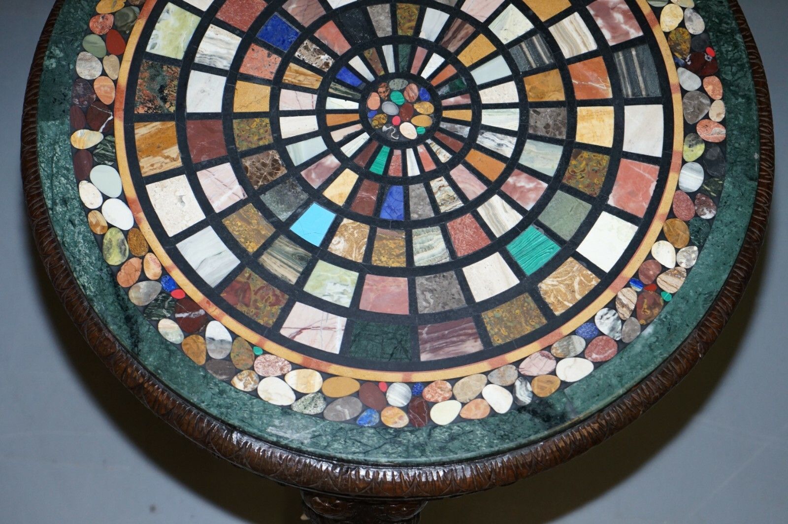 Burmese Hand Carved Elephant Occasional Table Pietra Dura Specimen Marble Top photo vinterior