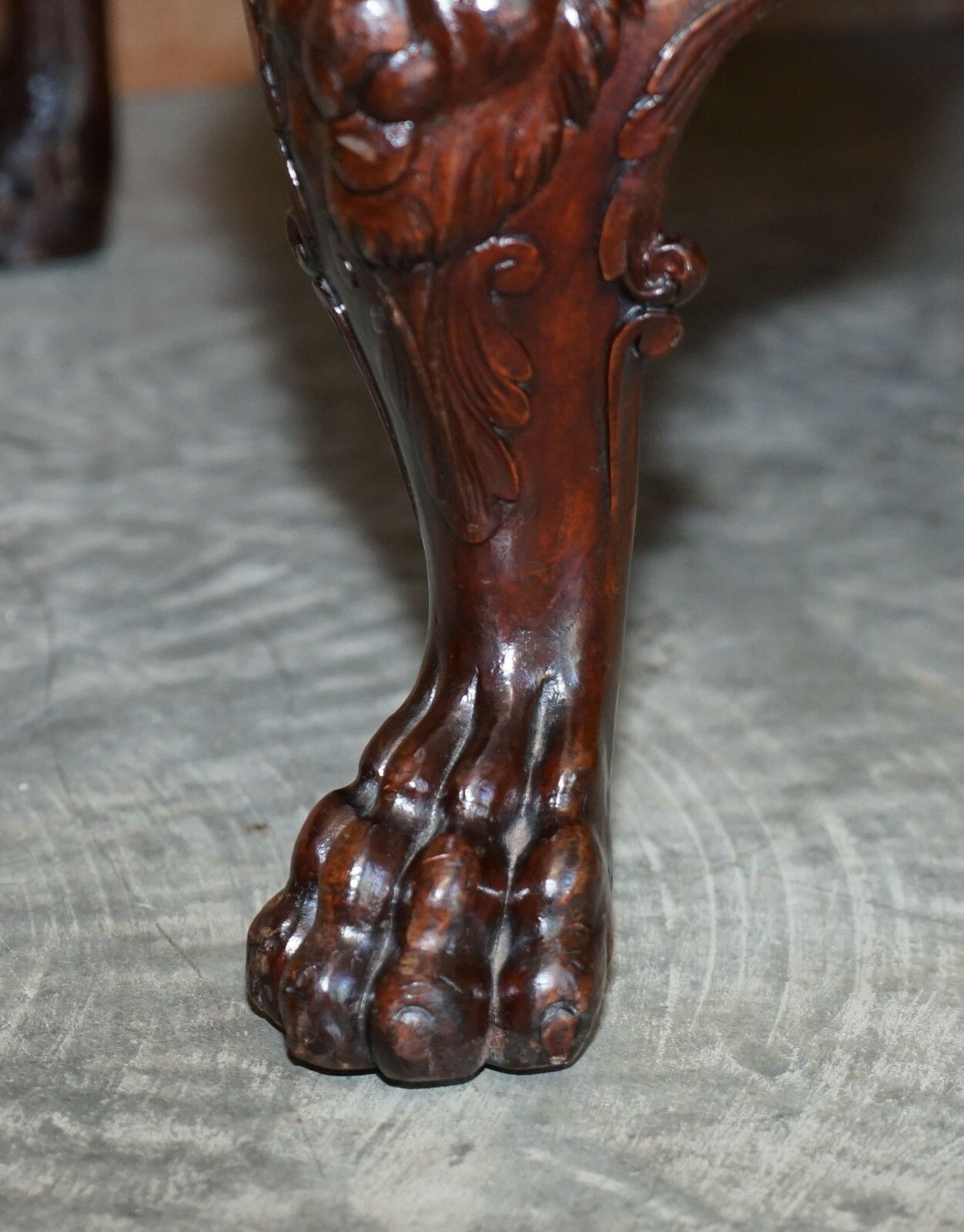 photo furniture Lovely Antique Ornately Hand Carved Lion's Hairy Paw Leg Club Library Armchair