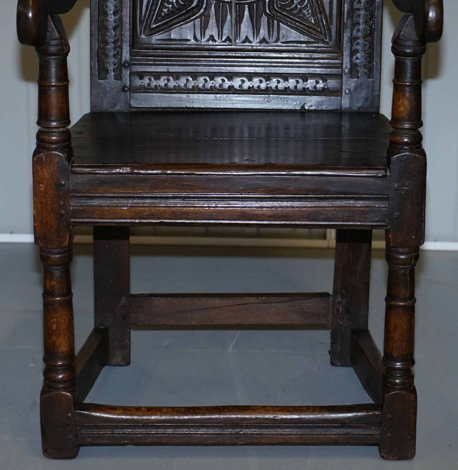 Exceptionally Rare Original 17th Century Wainscot Armchair Northern England Oak photo Furniture