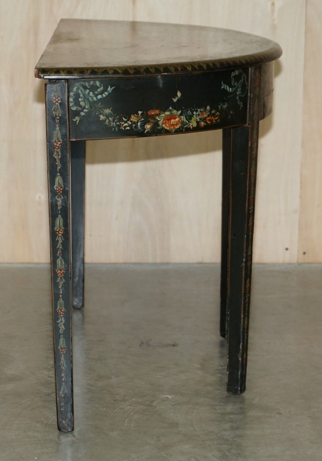 photo furniture Fine 18th Century Circa 1760 Hand Polychrome Painted Demi Lune Console Table