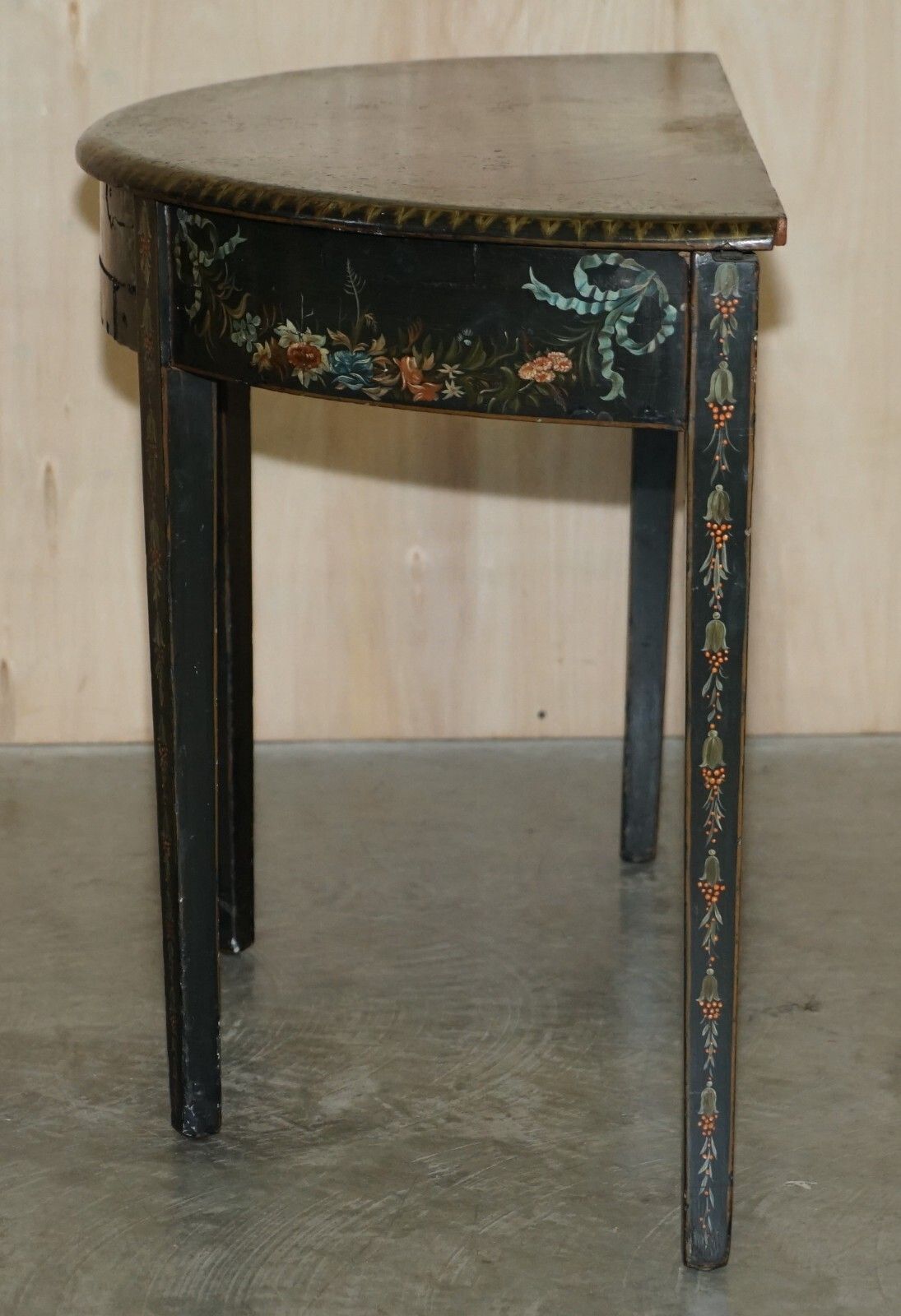 Furniture Fine 18th Century Circa 1760 Hand Polychrome Painted Demi Lune Console Table photo