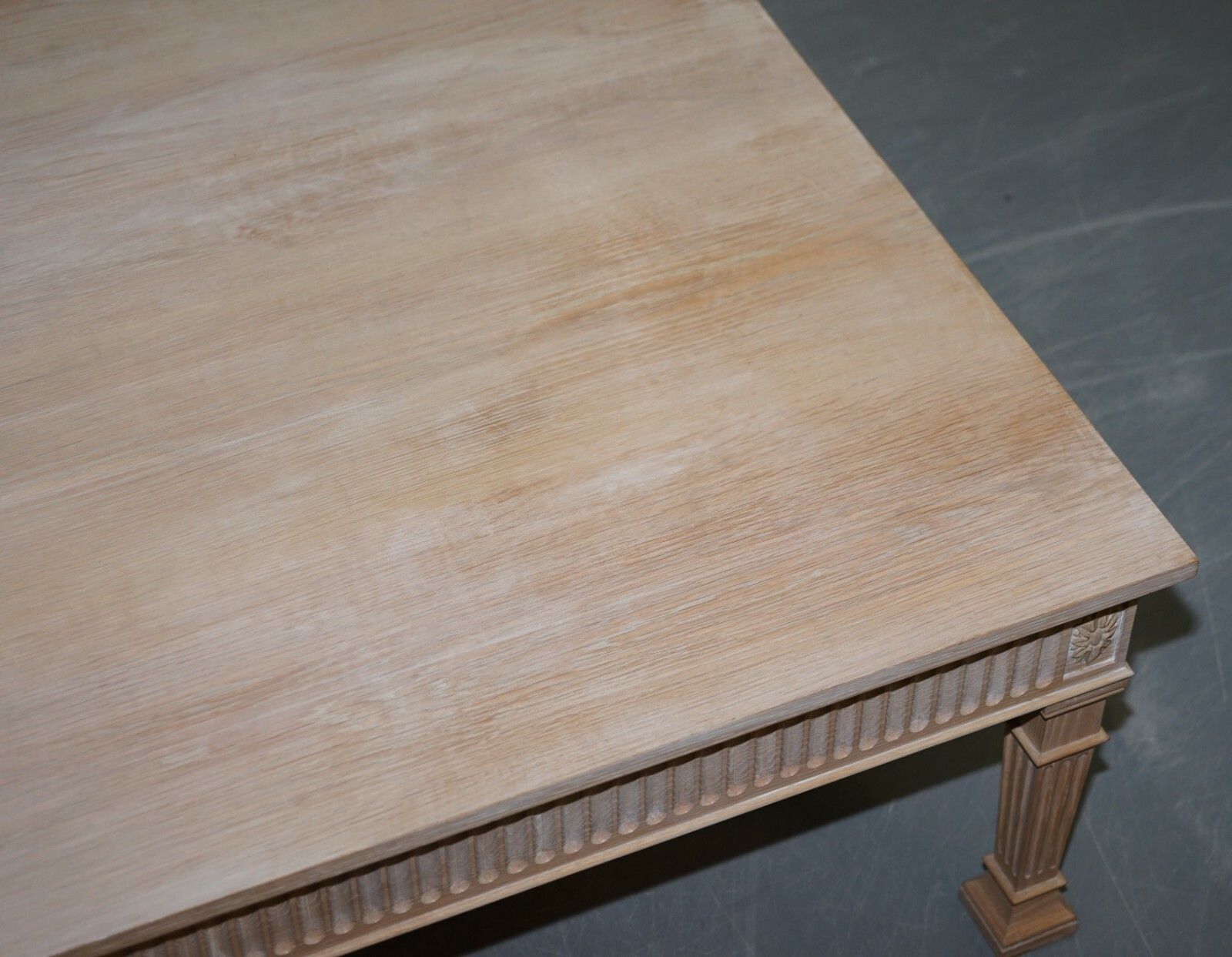 Very Large Limed Oak Coffee Of Cocktail Table 123.5cm Wide Carved Pillared Legs photo 2950.0