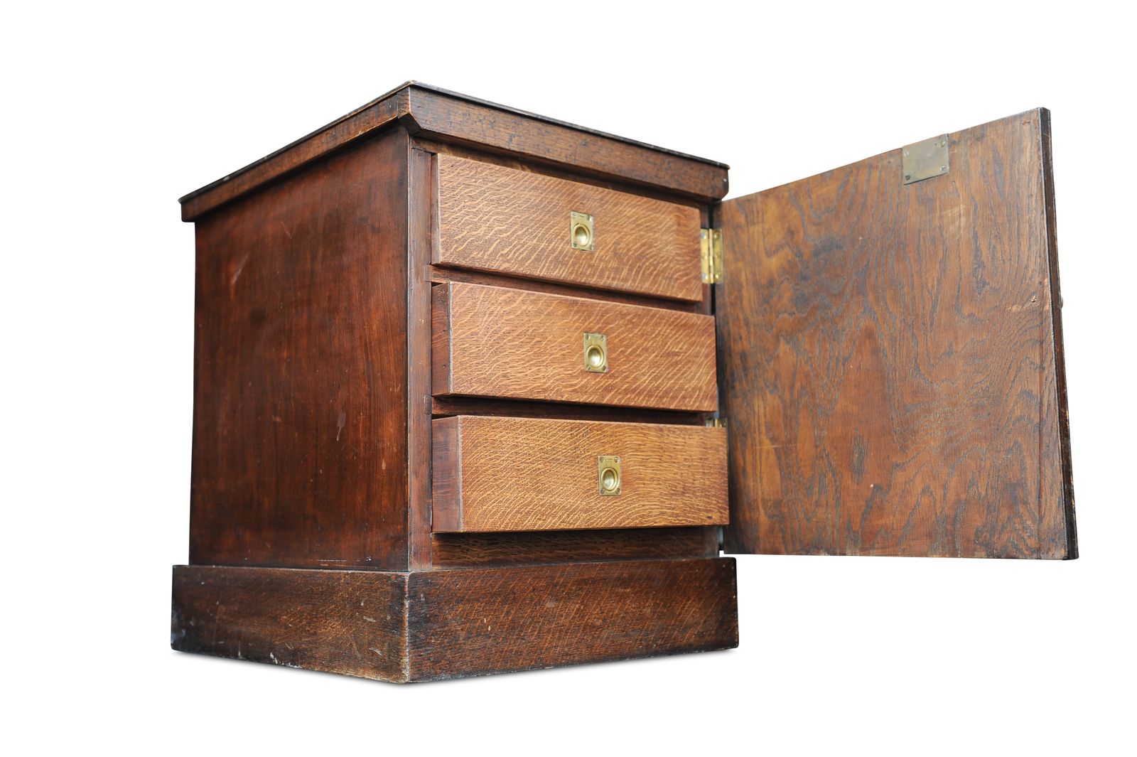 Victorian Oak Library Three Drawer Lockable Collectors Cabinet Chest With Brass Fixtures photo for sale