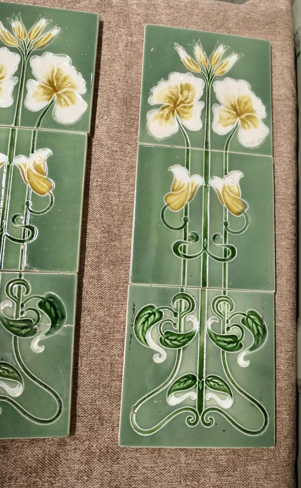 A Set Of 8 Art Nouveau Embossed Ceramic Tiles photo 300.0