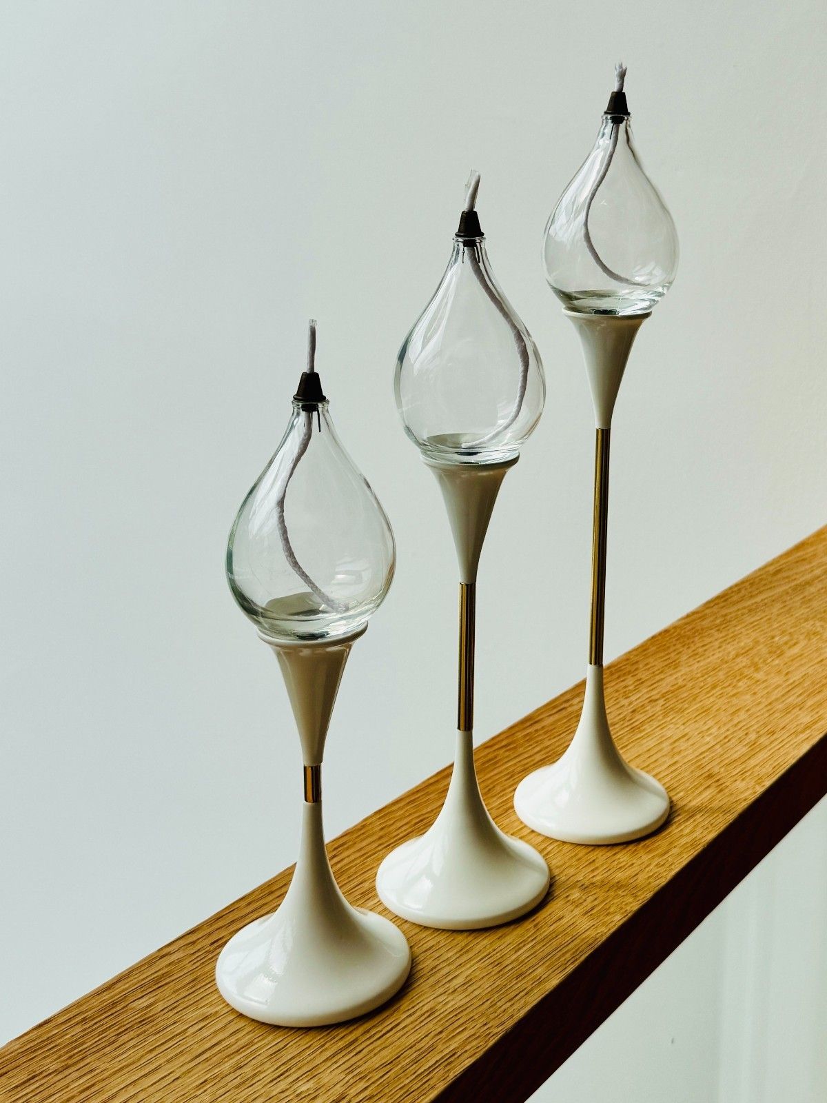 Rare 1970s Space Age Clear Drops Trio By Freddie Andersen In White & Gold, Boxed