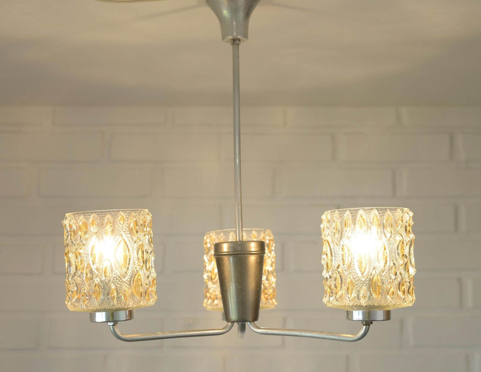 Vintage Pendant Light / Hanging Lamp / Chandelier / Mid Century Light Fixture / Retro 1960s Ceiling Light / Hand Blown Glass Lighting photo for sale