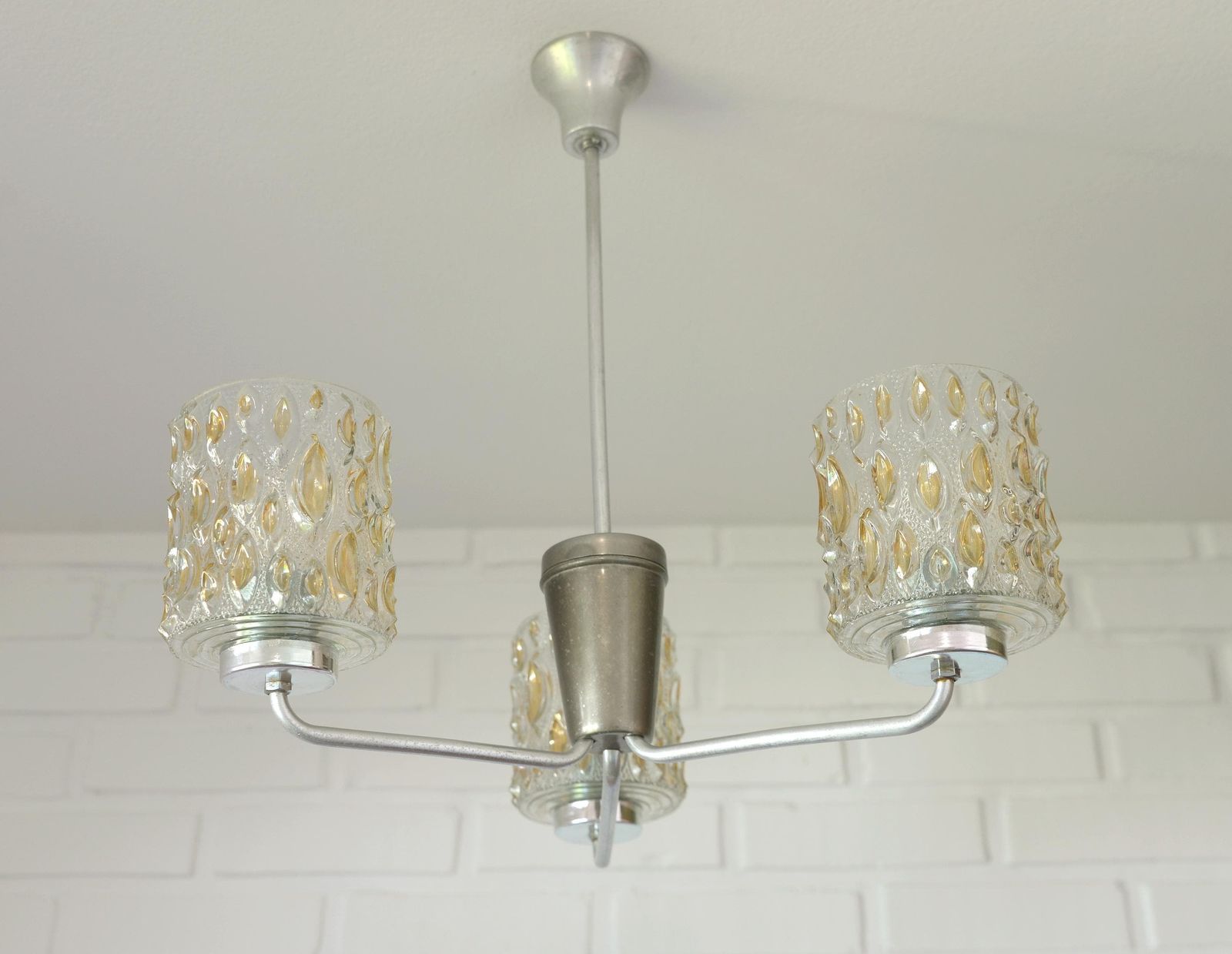 Vintage Pendant Light / Hanging Lamp / Chandelier / Mid Century Light Fixture / Retro 1960s Ceiling Light / Hand Blown Glass Lighting photo Lighting