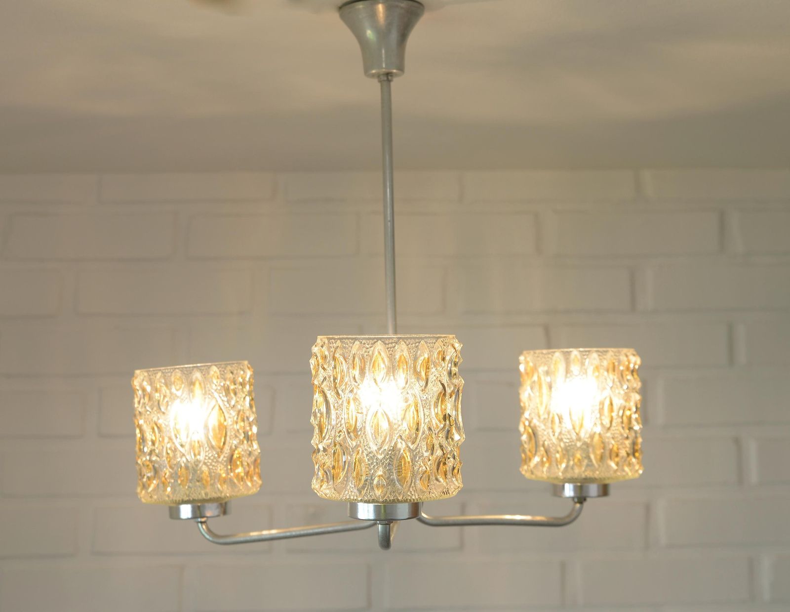 Vintage Pendant Light / Hanging Lamp / Chandelier / Mid Century Light Fixture / Retro 1960s Ceiling Light / Hand Blown Glass Lighting photo 214.0