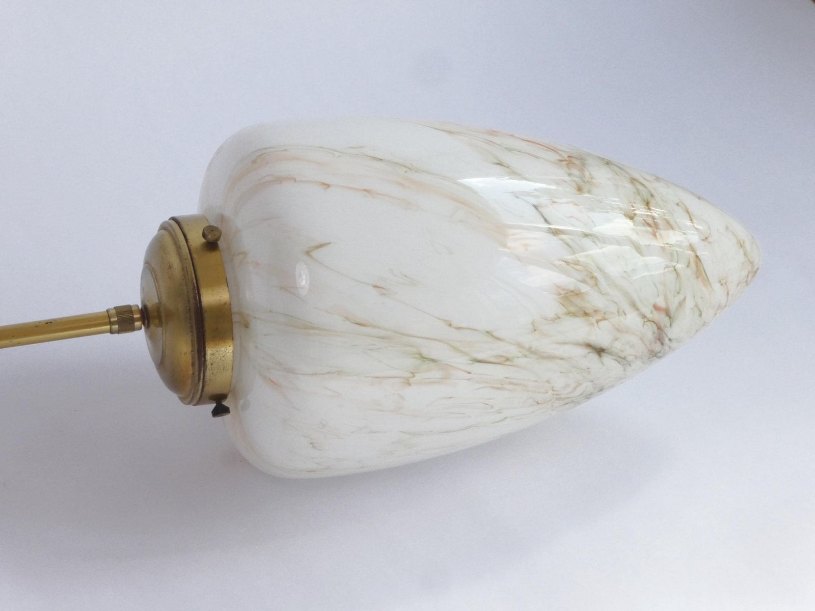 Vintage Art Deco Marbled Glass Pending Lamp, Opal Shaped Hanging Light, Mid Century Lamp In White With Beautiful Colours photo vintage