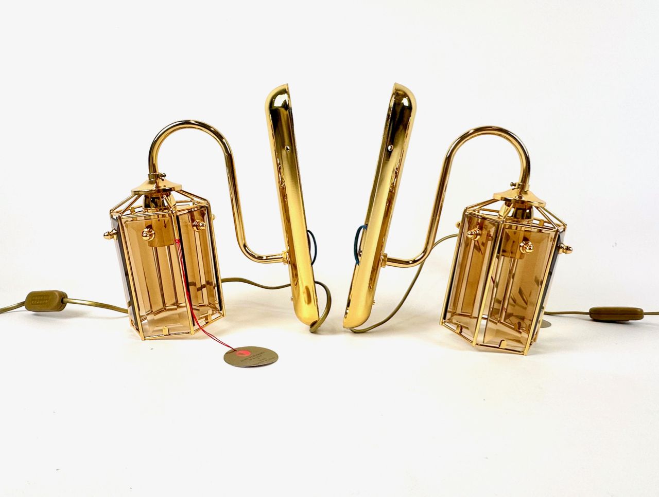 Gold Plated Smoked Glass Wall Lamps Model 1720 1 From Sego Armatur As, Sweden, 1970s, Set Of 2 photo vinterior