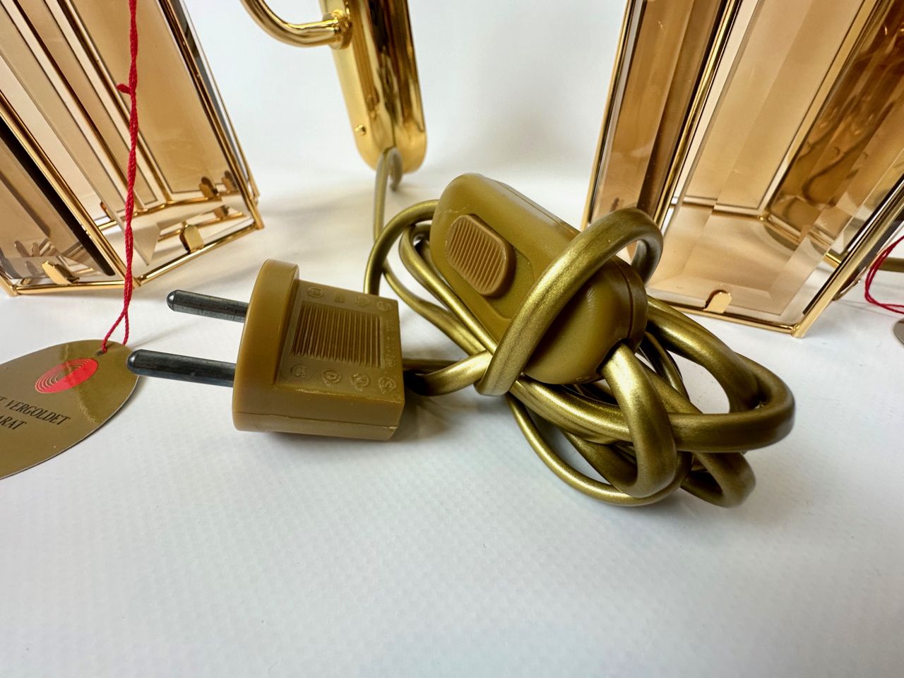 photo vinterior Gold Plated Smoked Glass Wall Lamps Model 1720 1 From Sego Armatur As, Sweden, 1970s, Set Of 2