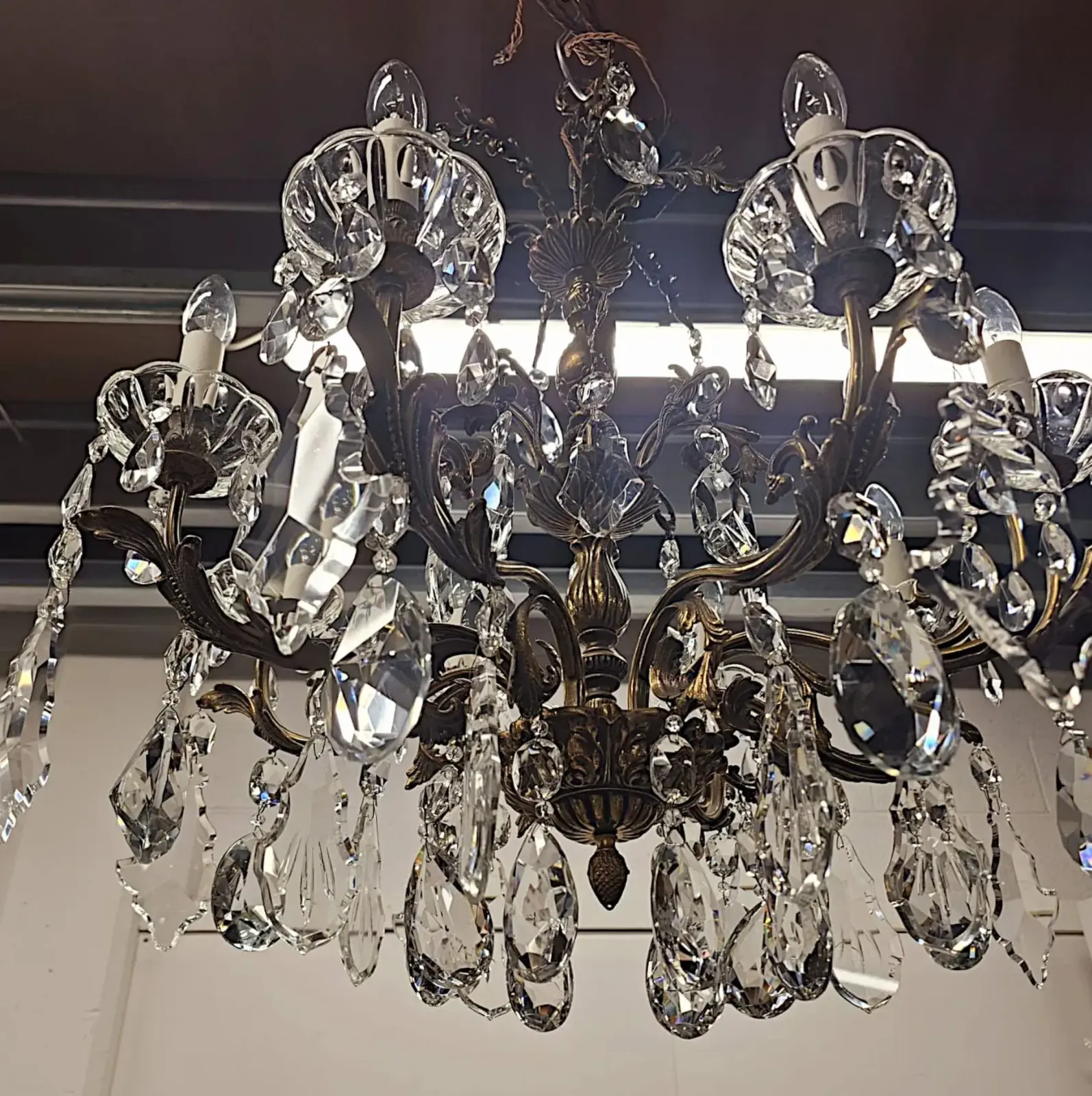 A Stunning Early 20th Century Italian Gilt Bronze And Crystal Eight Branch Rewired Chandelier photo furniture